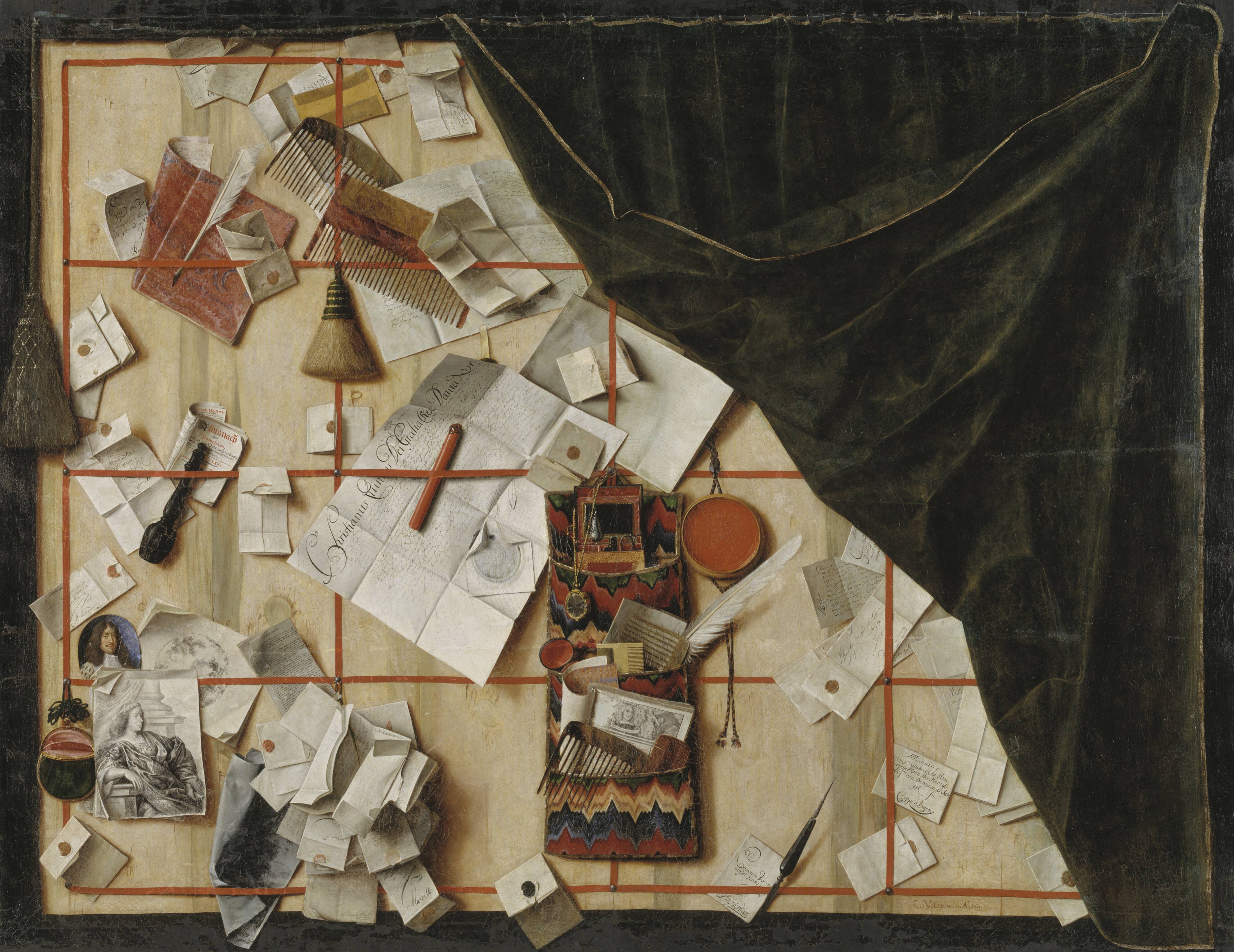 Trompe l'oeil of a Letter Rack with Christian V's Proclamation