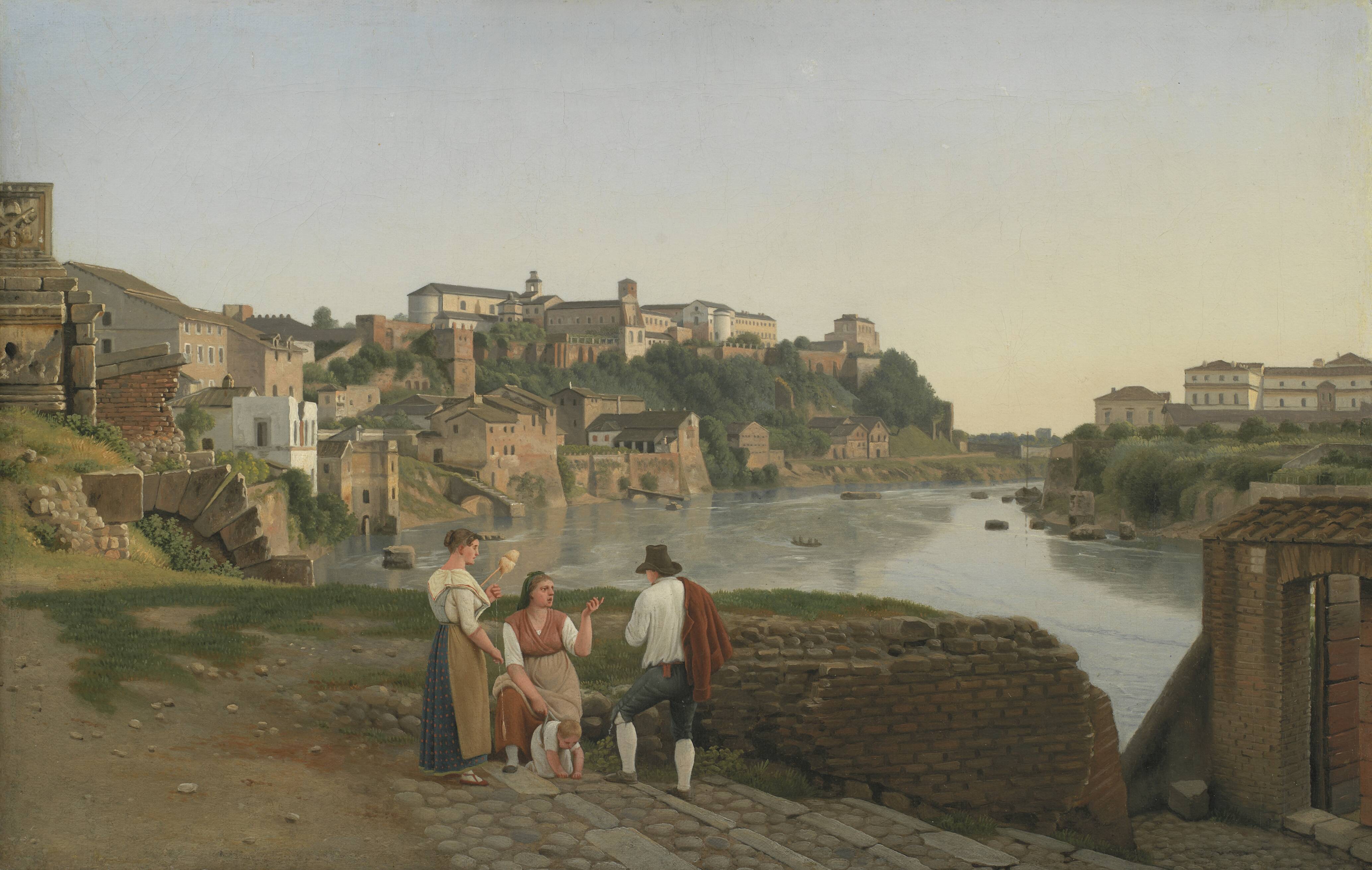 View of the Tiber towards the Aventin Hill in Rome