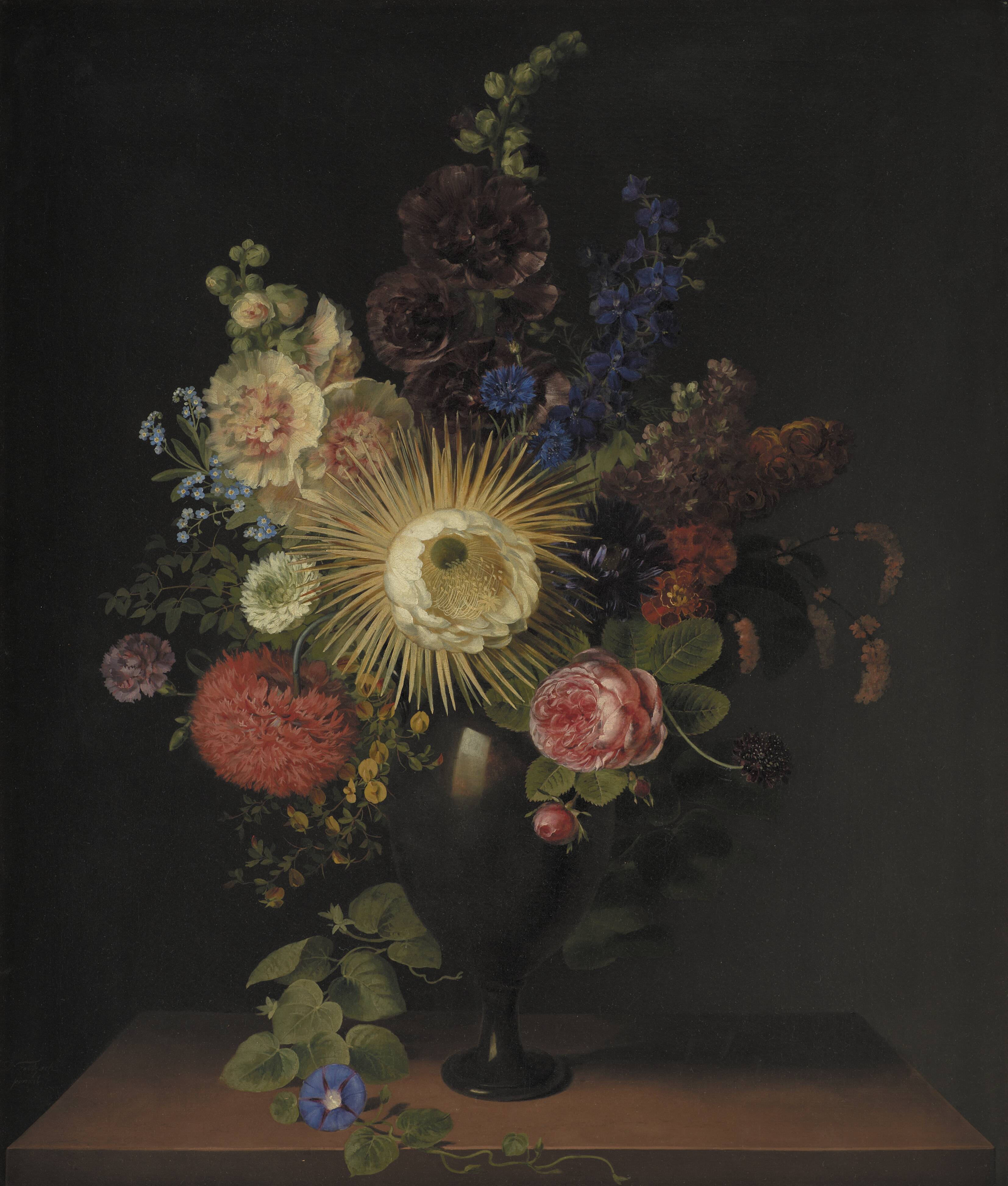 A Cactus Grandiflora and Other Flowers in a Porphyry Vase