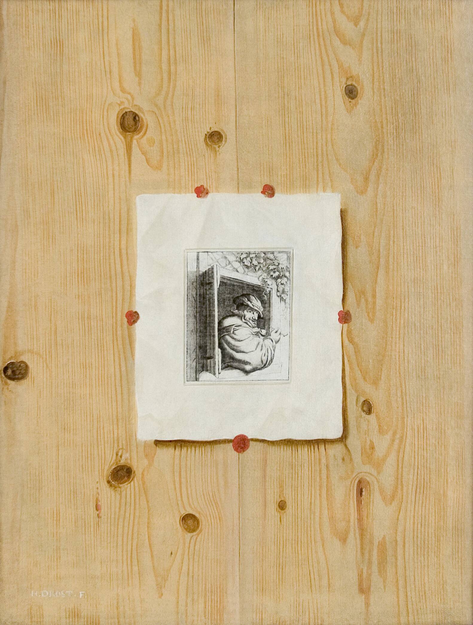 Trompe l'Oeil. Board with an Etching of a Man with a Pipe
