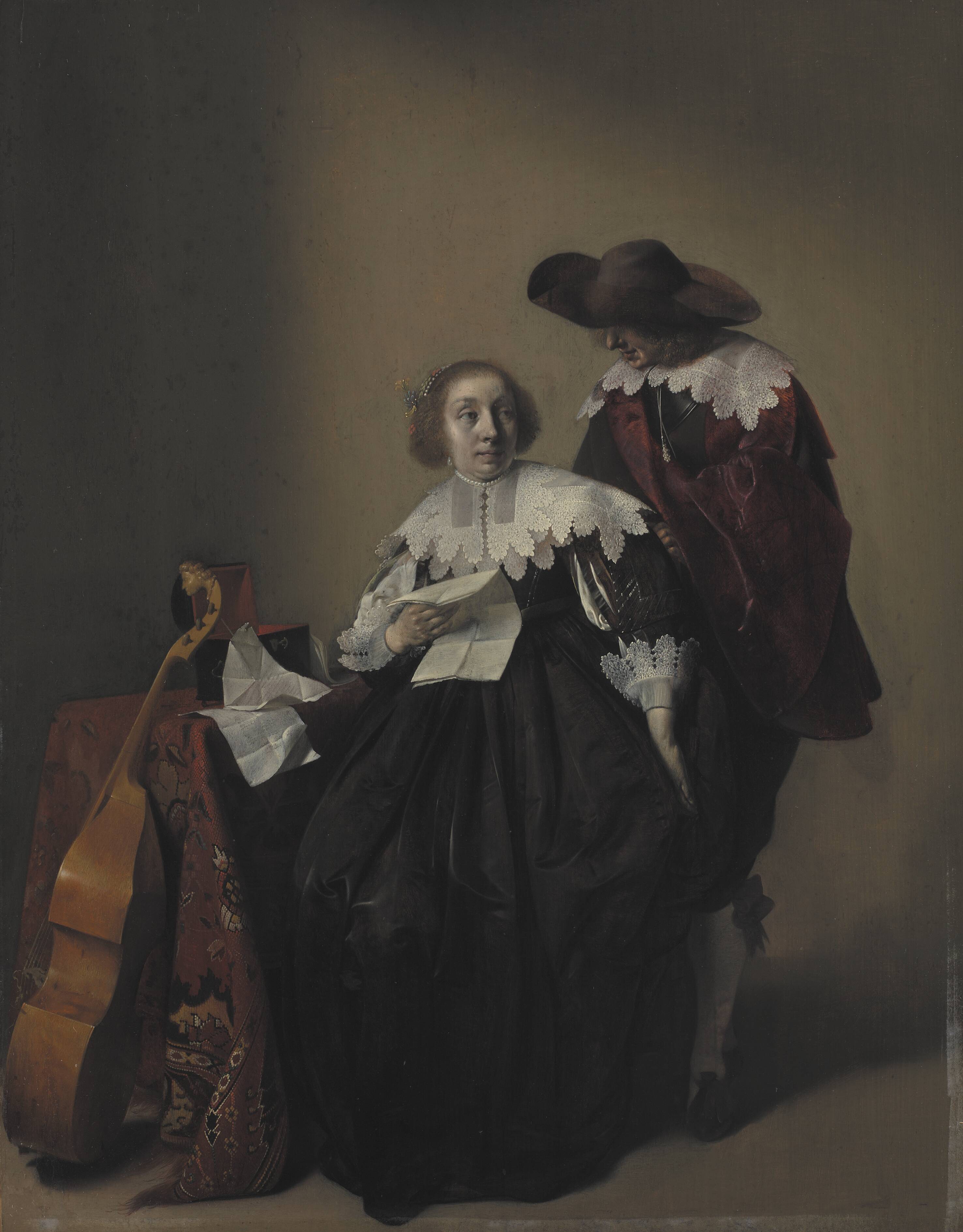 A Seated Woman with a Letter, a Gentleman Standing by Her