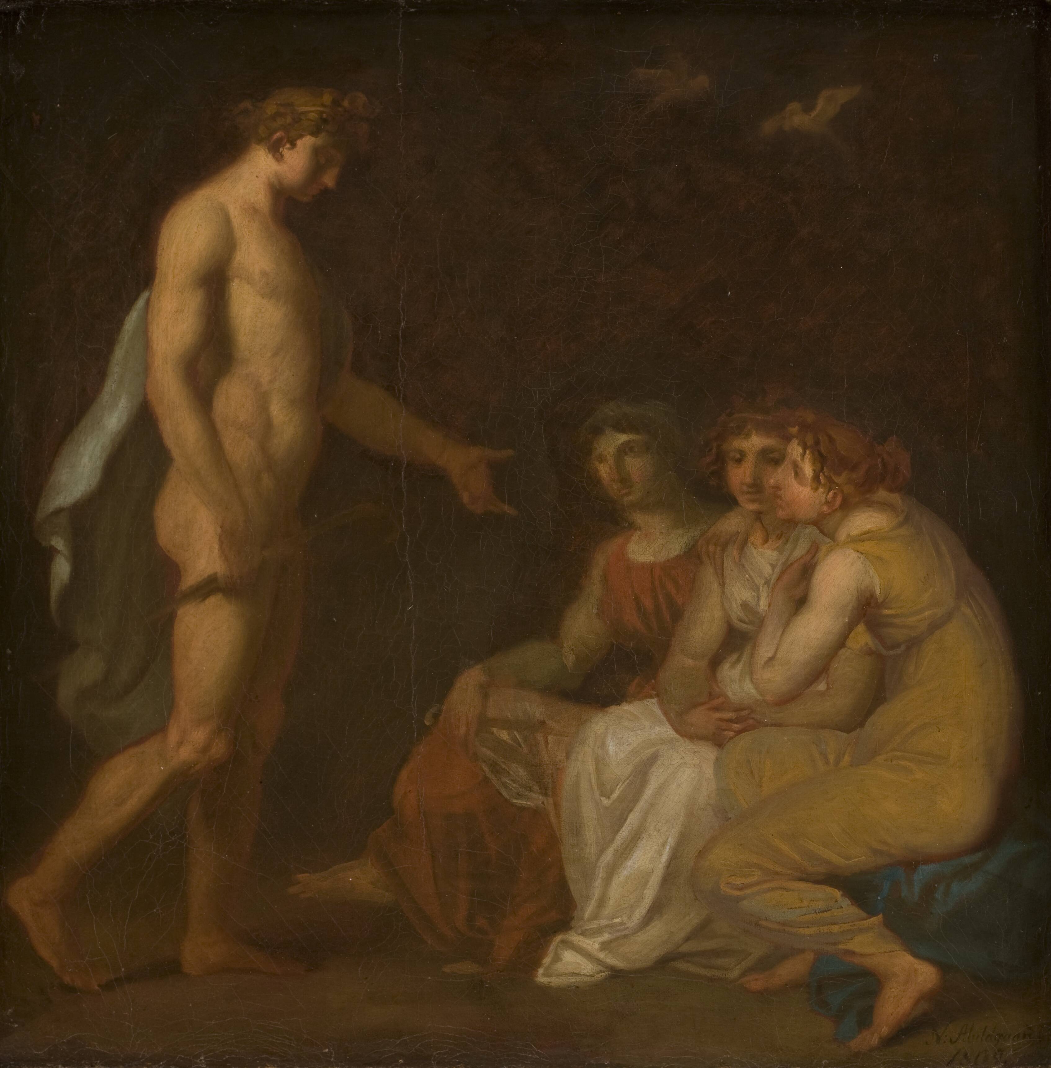 Apollo charging the Parcae to visit Ceres, who has fled from the Earth
