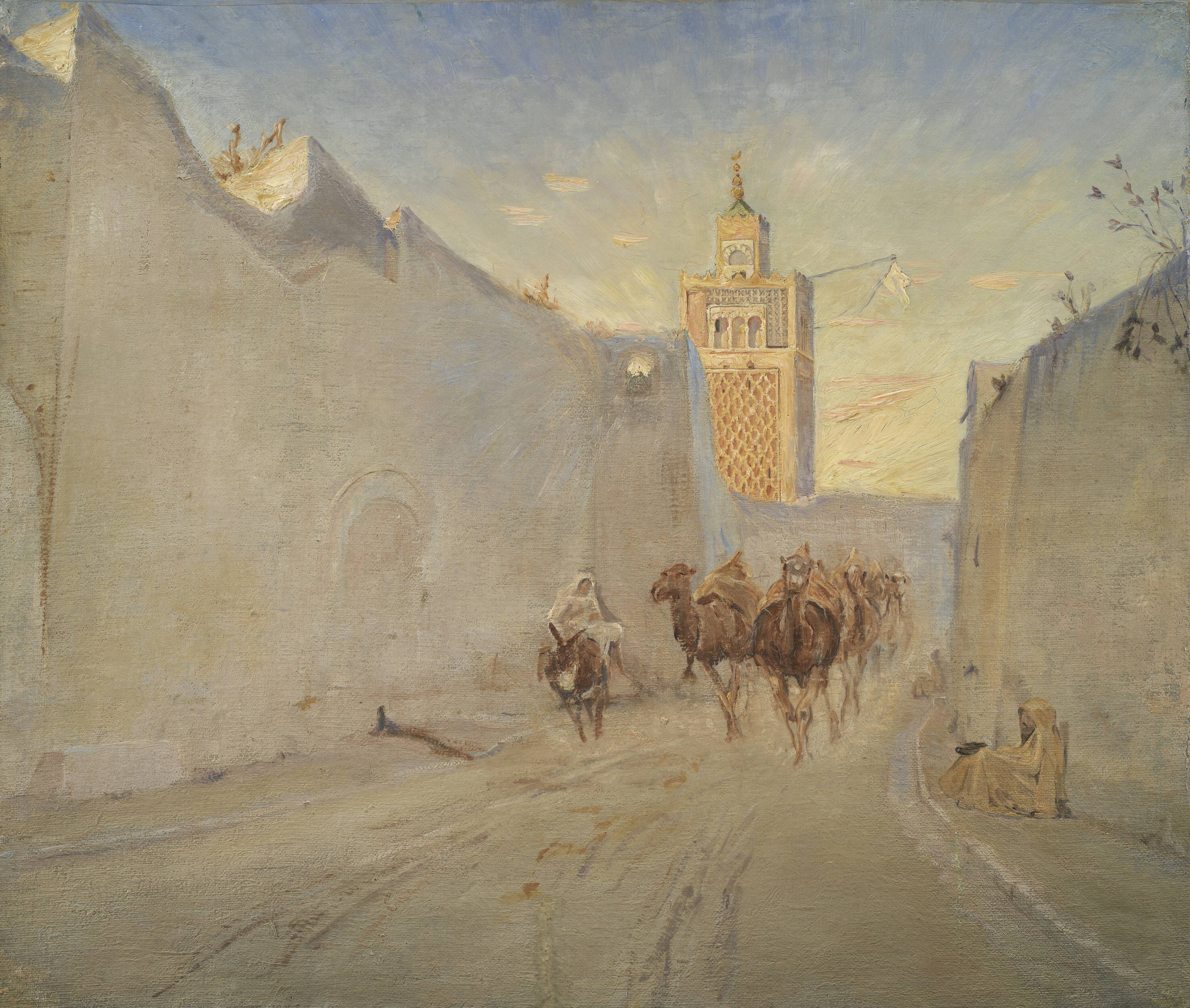 Camels in a Street in Tunisia