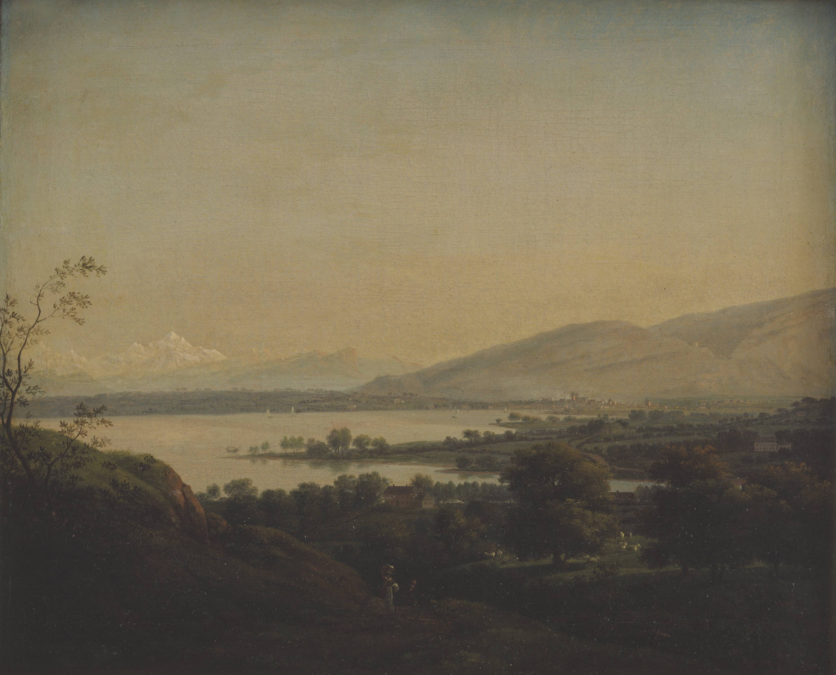 A View Across Lake Leman Towards Mont Blanc and Geneva