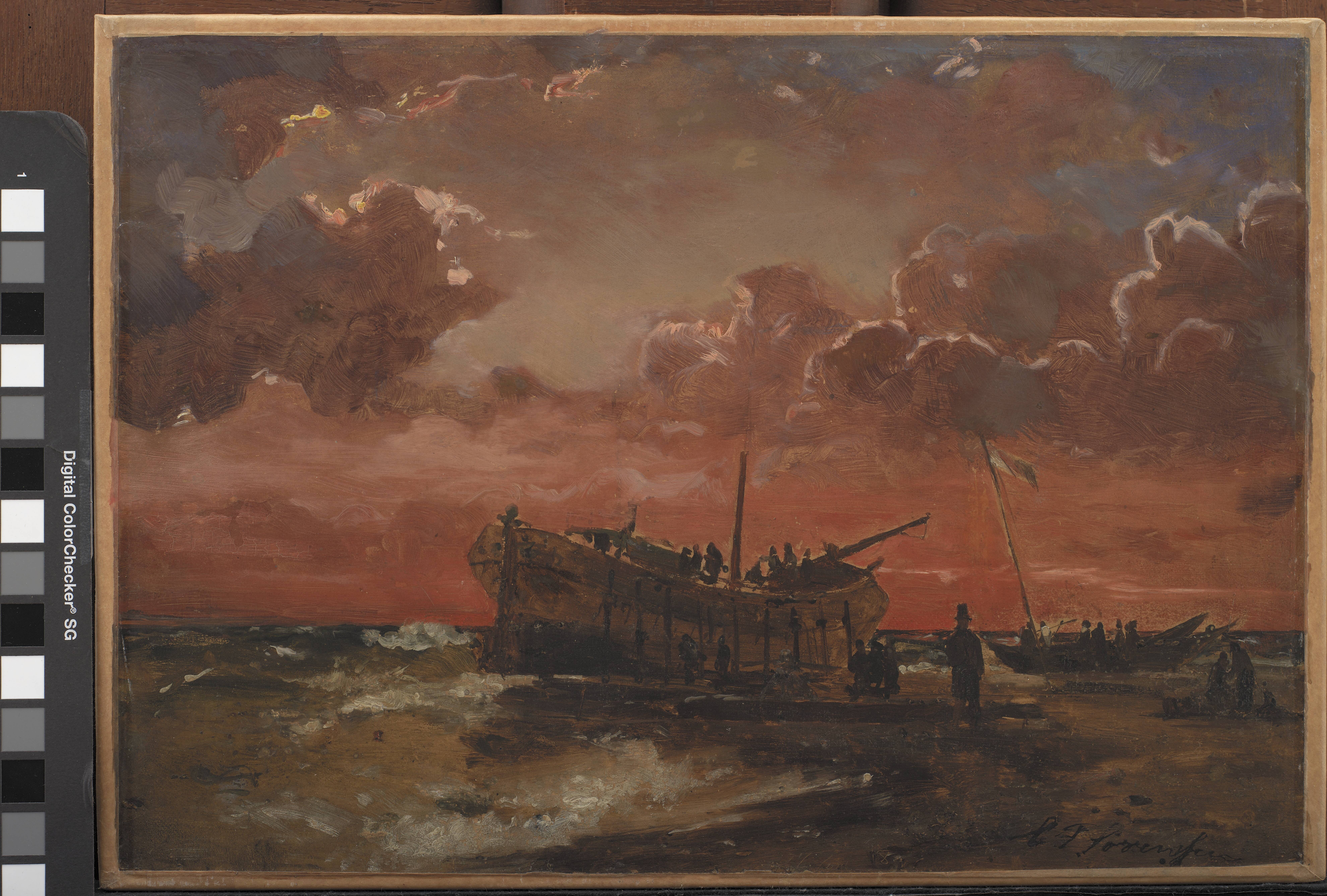 A Wreck on the West Coast of Jutland at Sunset