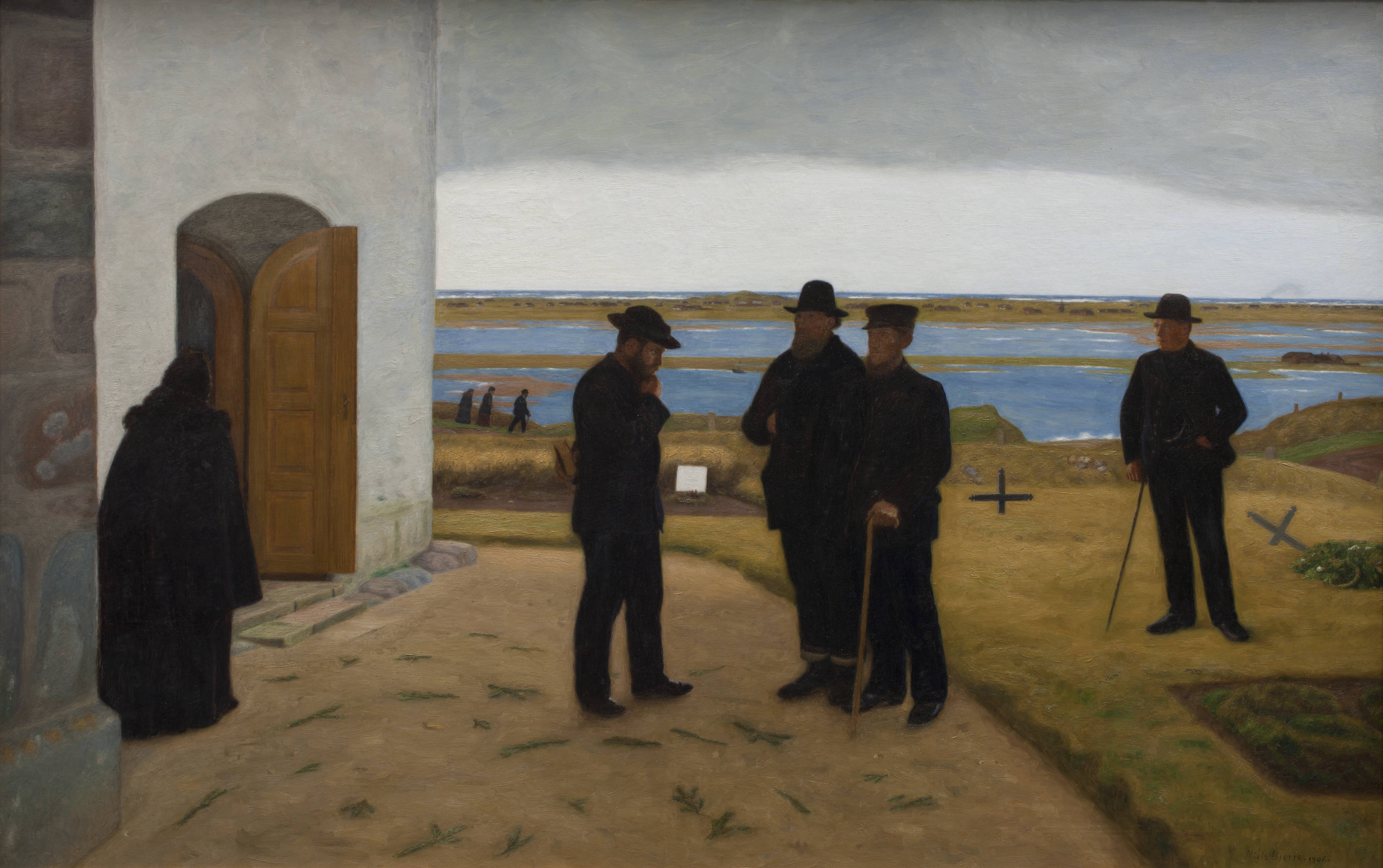 People outside a Church. Harboøre, Jutland