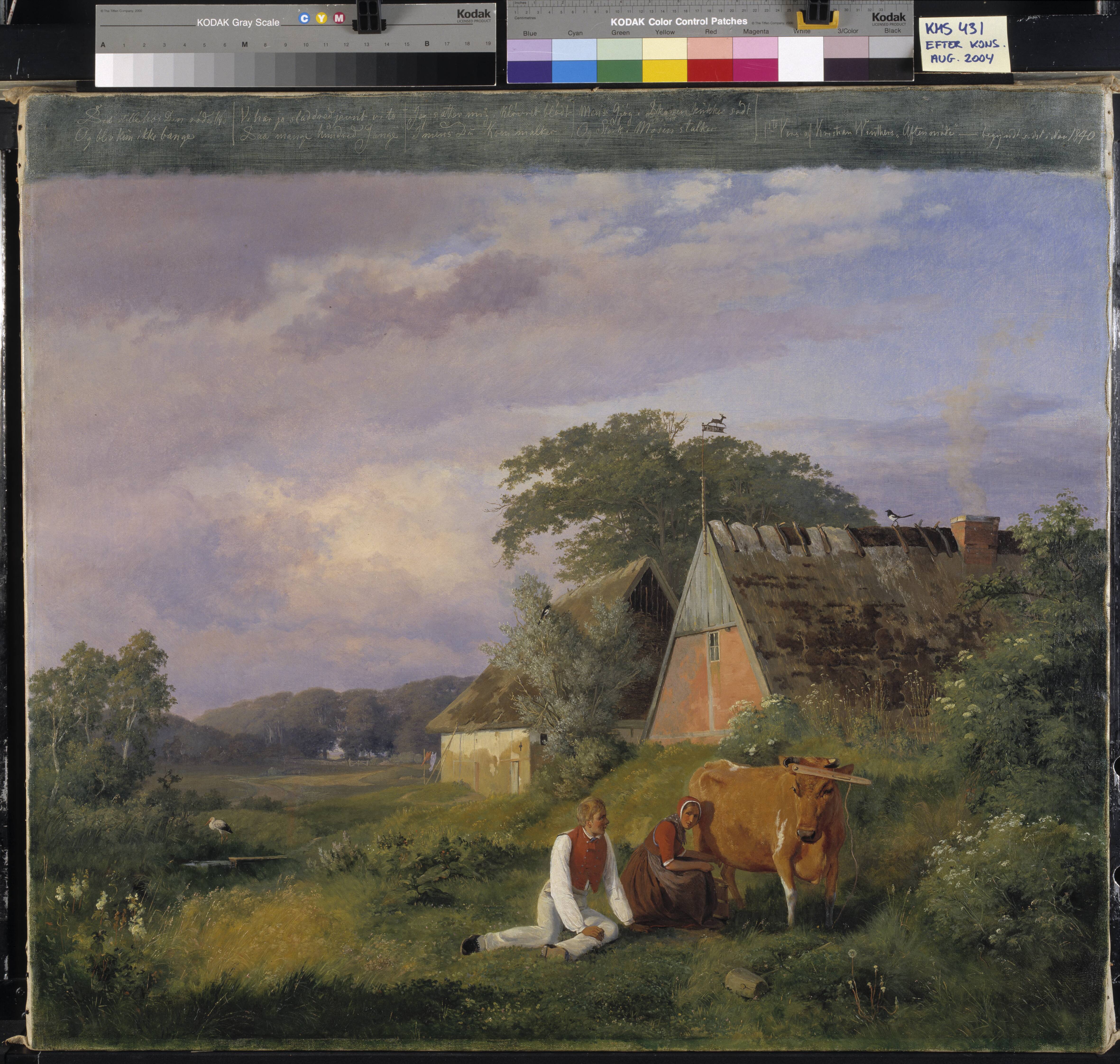 Milking scene. Illustrating a poem by Christian Winther