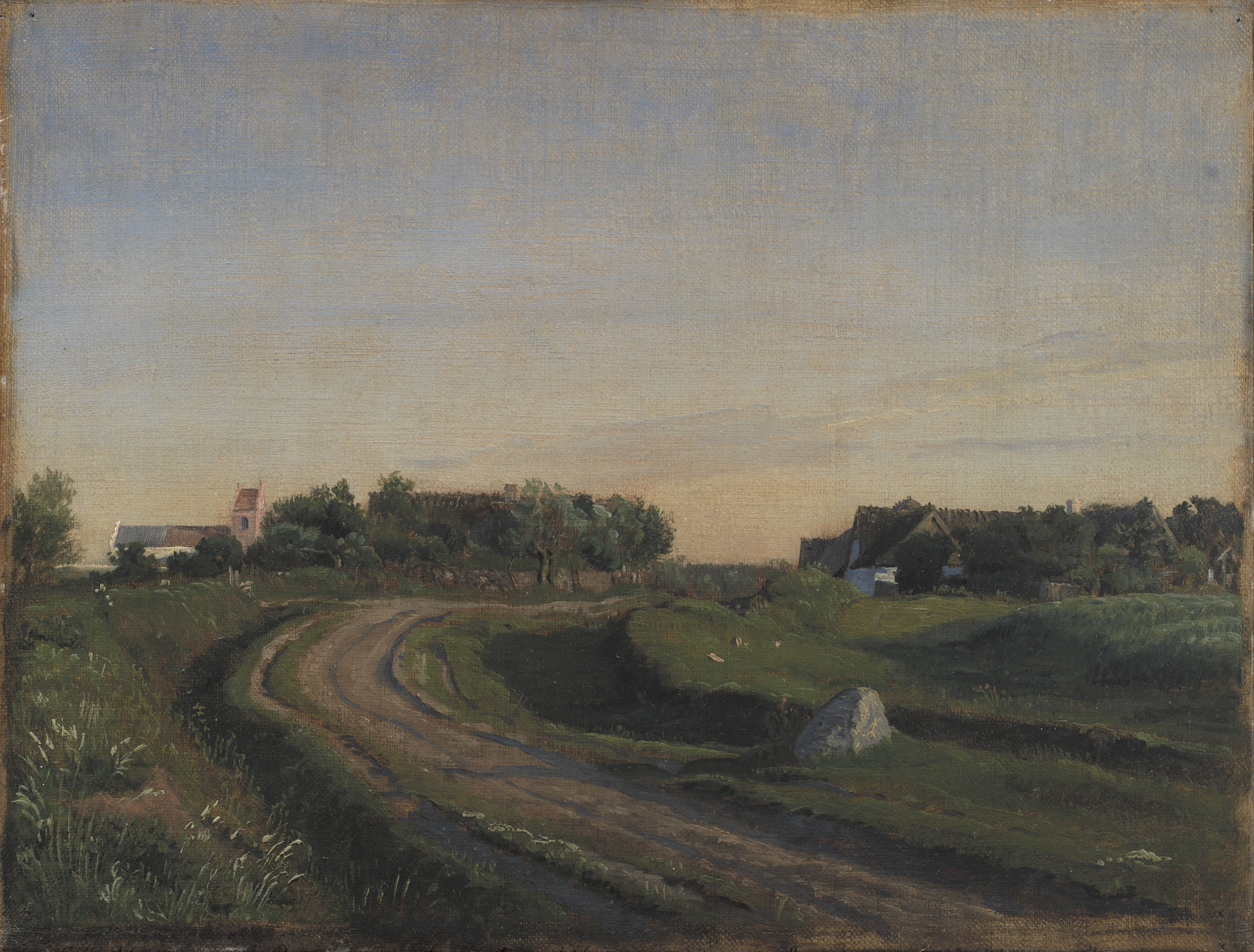 Vejby with the Church seen from the North. Evening Light. Zealand