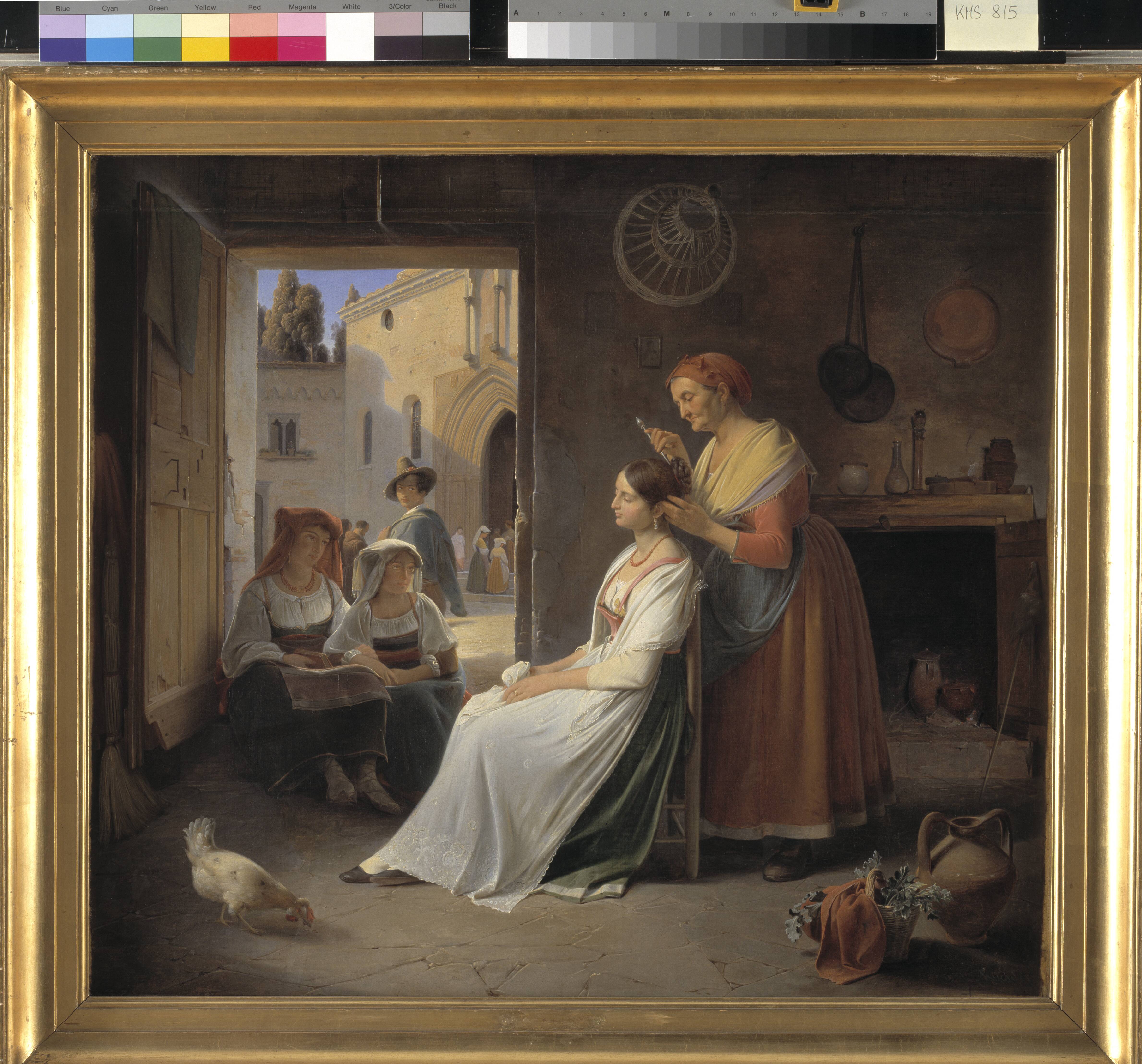 A Young Italian Woman being Adorned by her Mother