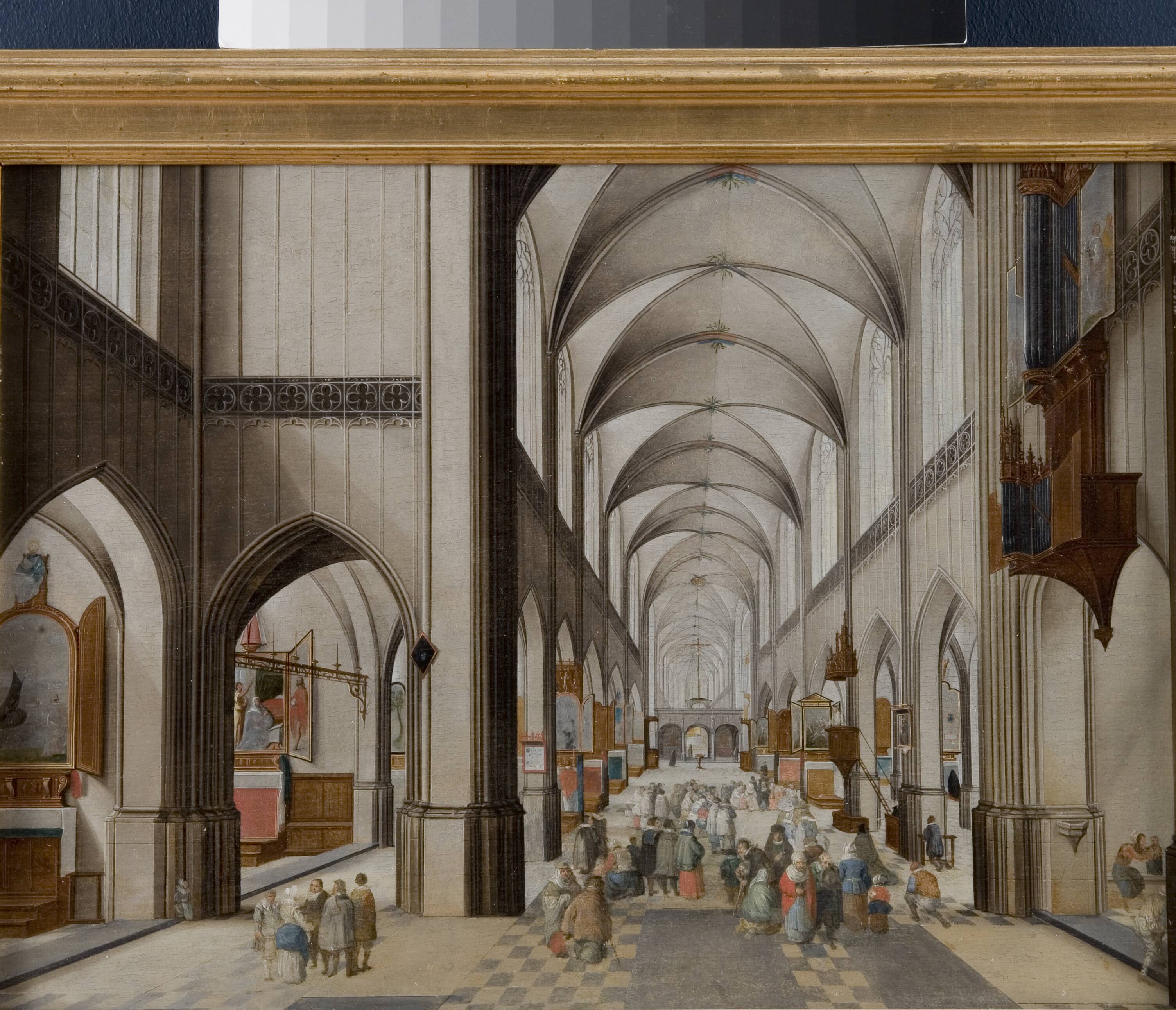 Interior of a Three-Aisled Gothic Church during a Sermon