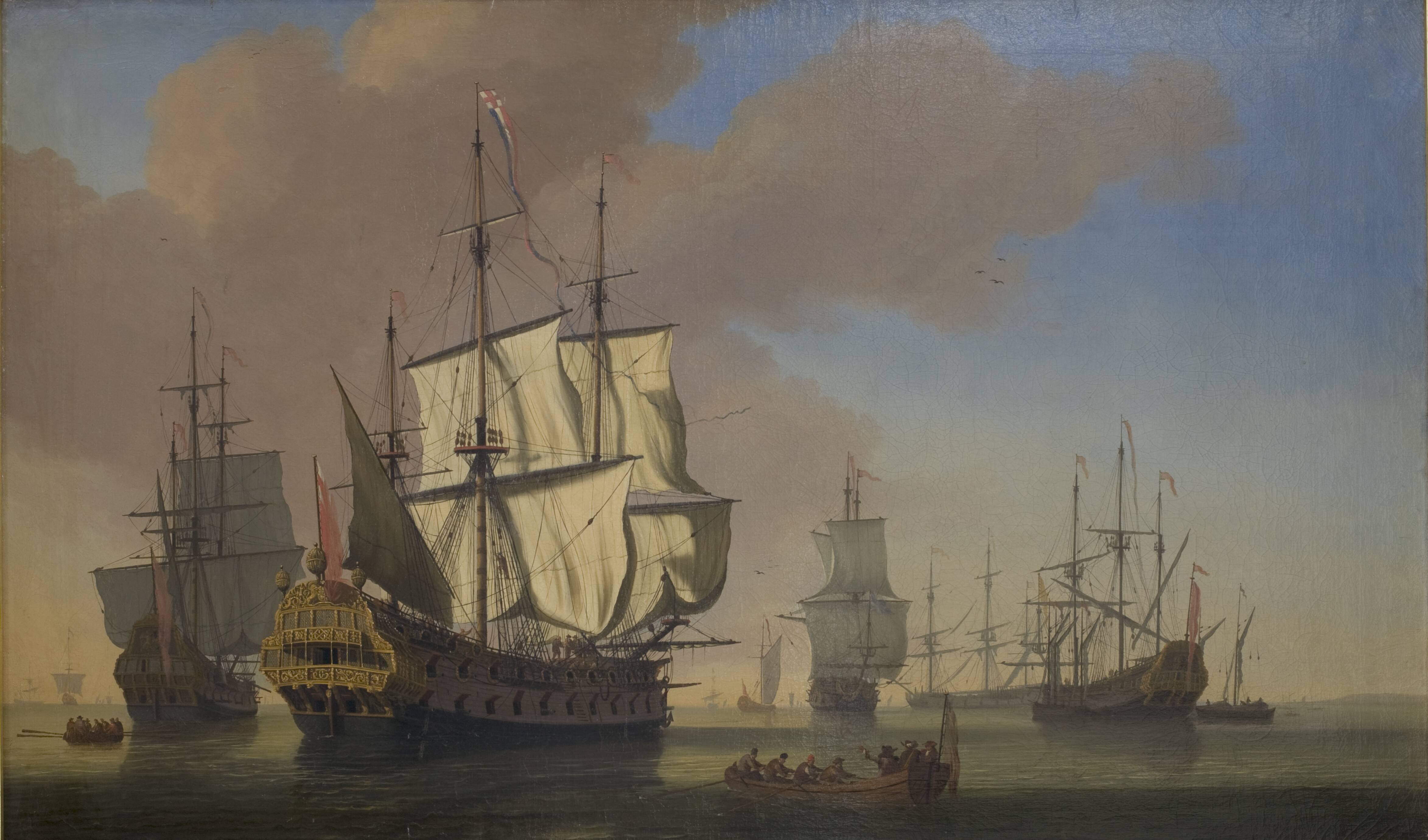 English Warships in a Roadstead in Calm Weather