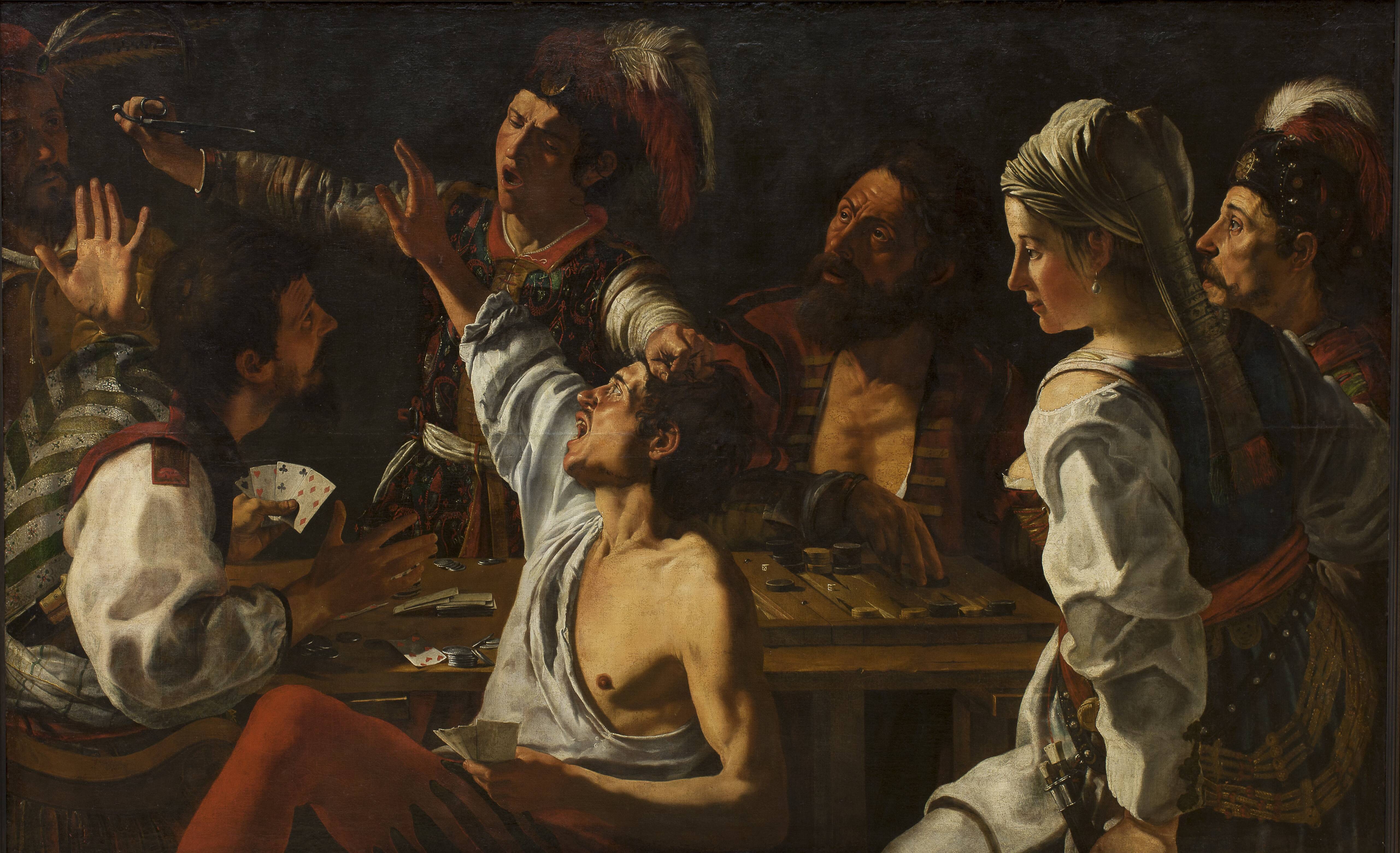 Card and Backgammon Players. Fight over Cards