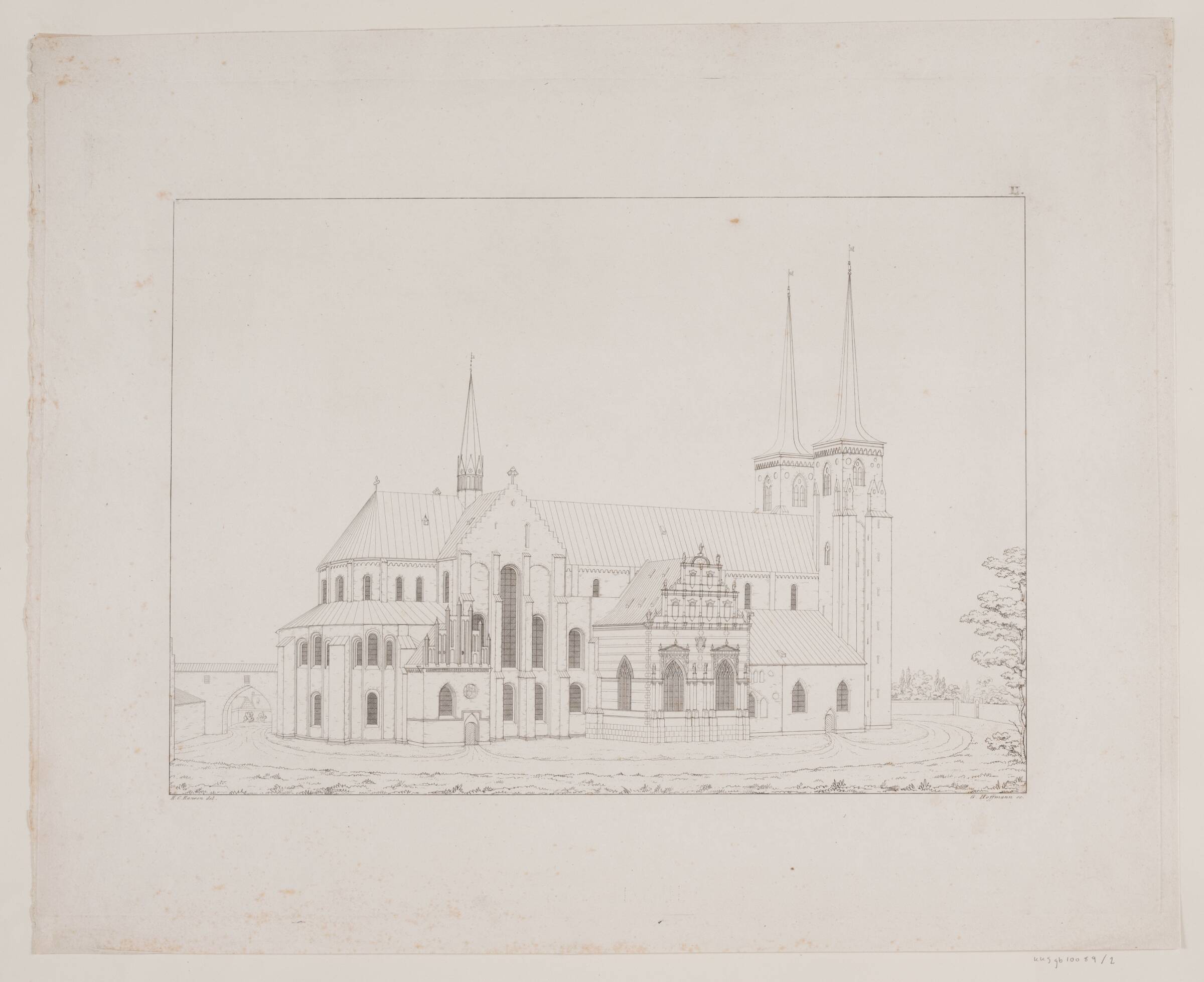 Roskilde Domkirke set fra nord, Georg Hoffmann, 1833