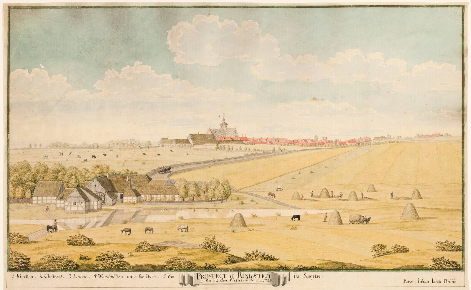 Prospekt af Ringsted, Johan Jacob Bruun, 1753