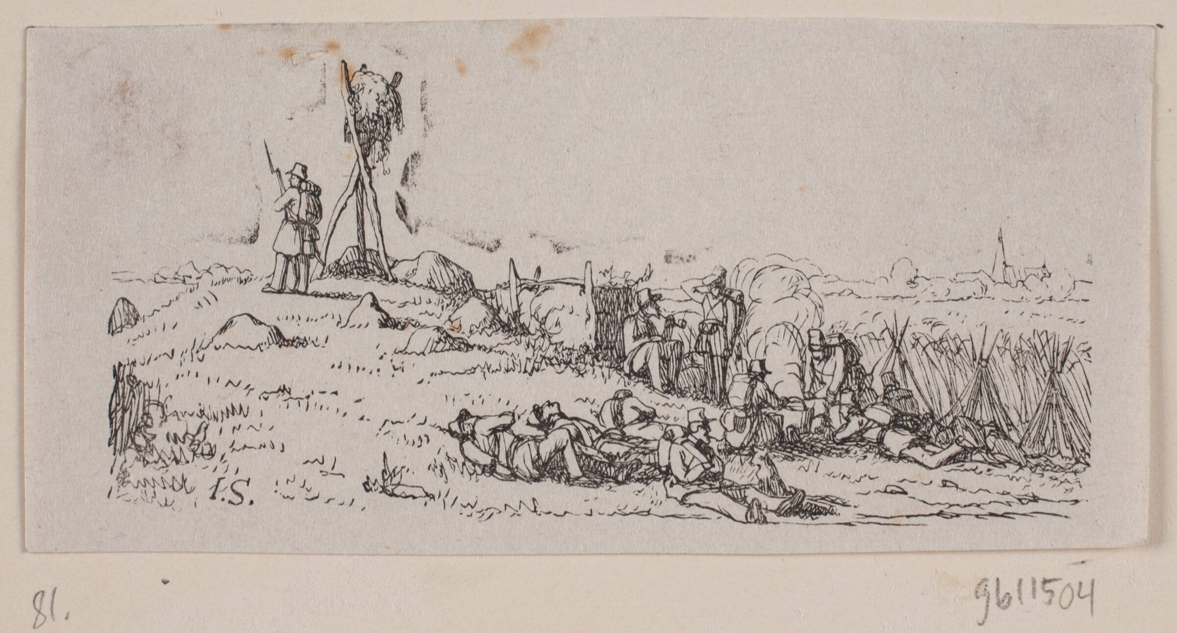 Soldater i bivuak, Axel Theodor Kittendorff, 1849