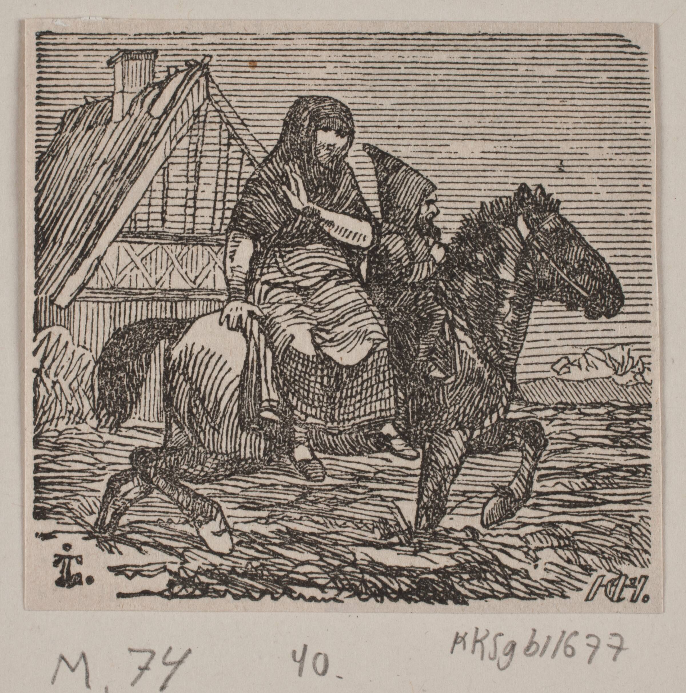 Illustration til "Gjordemoderen og Trolden", H.C. Henneberg, 1843