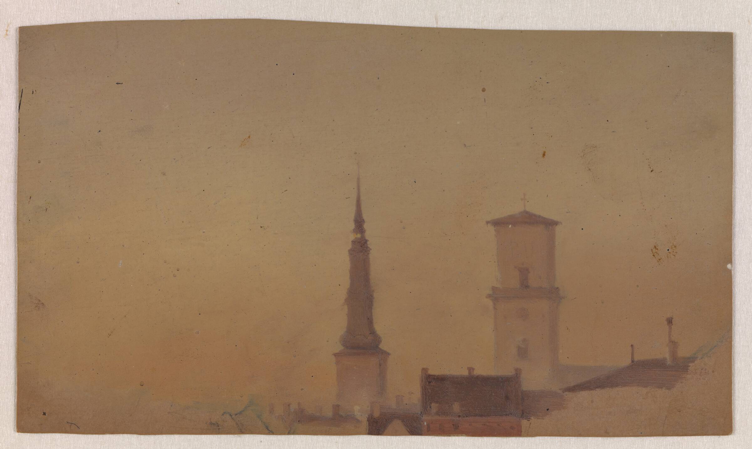 Studie af kirketårne på Petri Kirke og Vor Frue Kirke, Vilhelm Petersen, 1841-1845