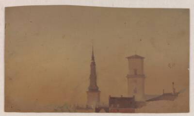 Studie af kirketårne på Petri Kirke og Vor Frue Kirke