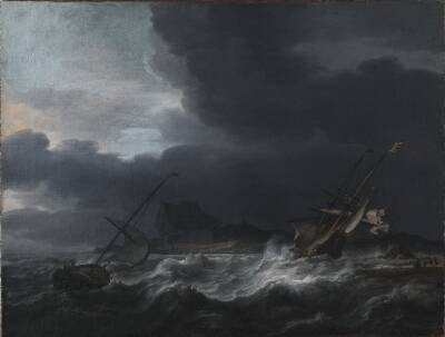 Storm ved en klippekyst