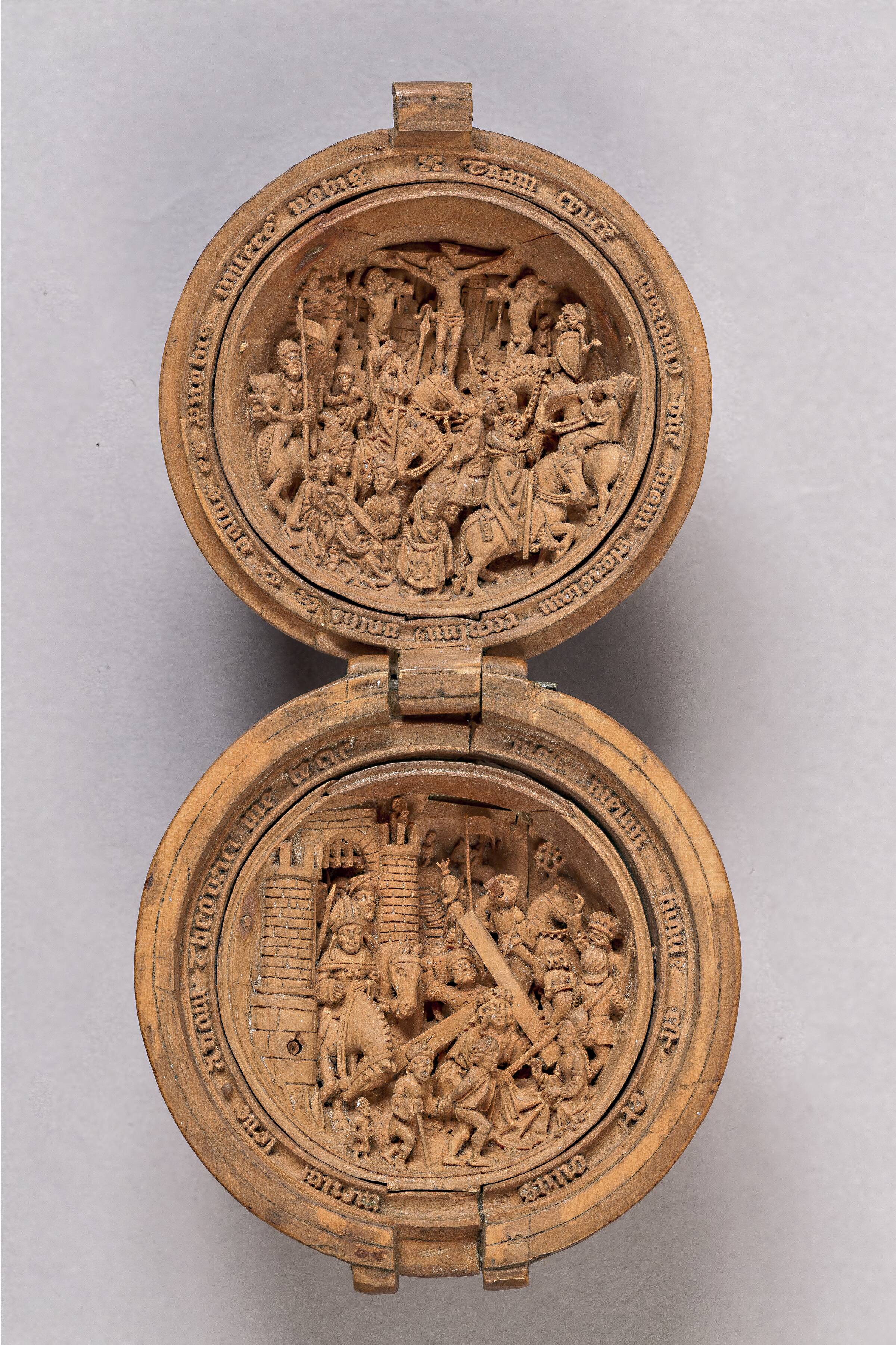 Bedenød med fremstillinger af korsbæringen og korsfæstelsen, Dircksz, Adam, 1500-1530