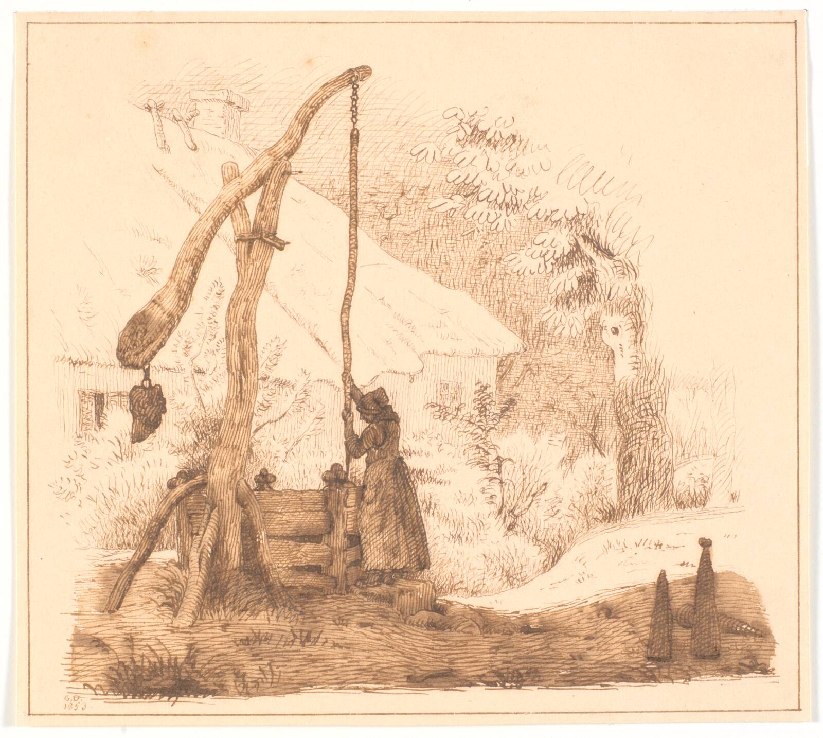 Kone ved vippebrønd, Christen Dalsgaard, 1853