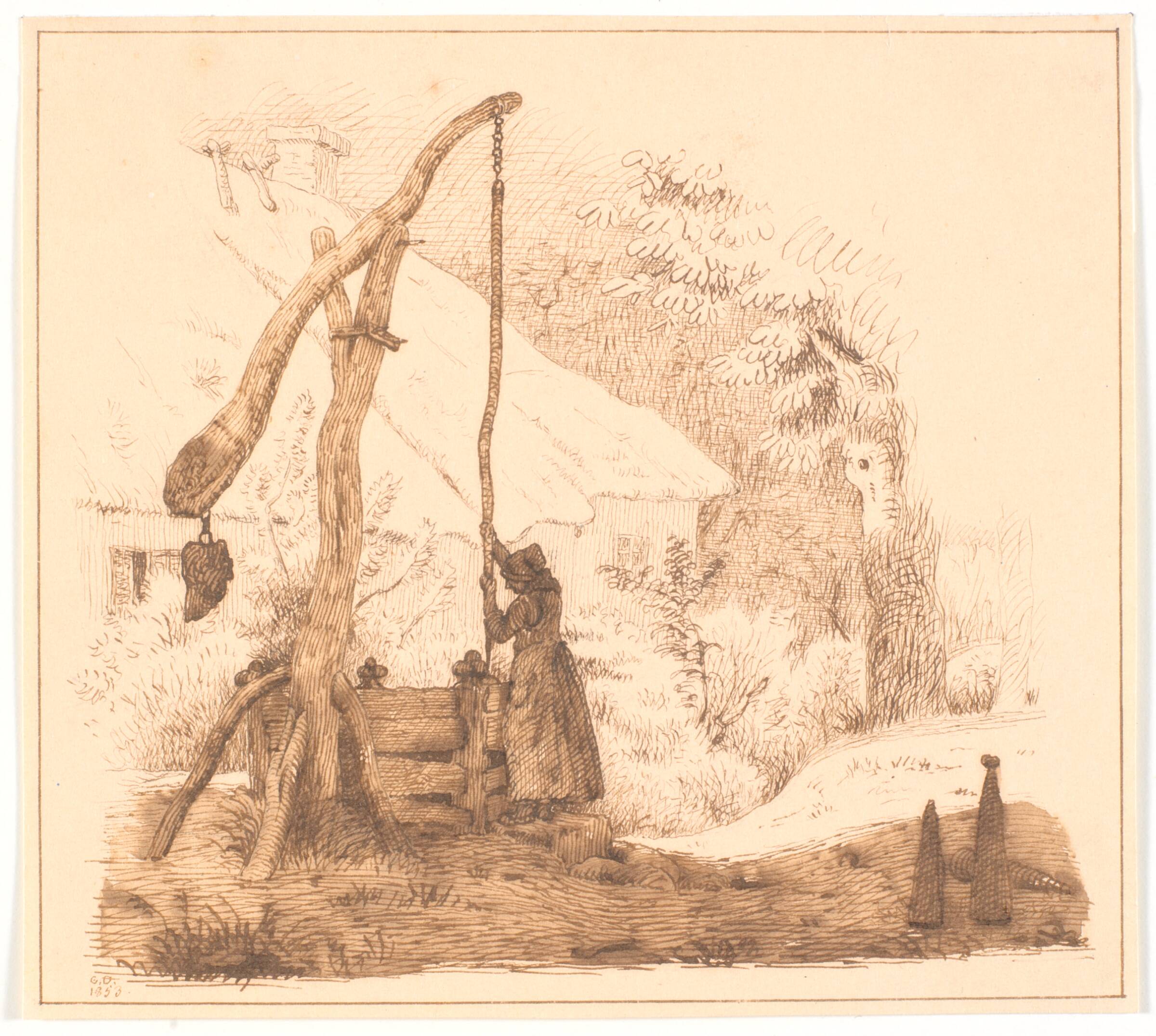 Kone ved vippebrønd, Christen Dalsgaard, 1853