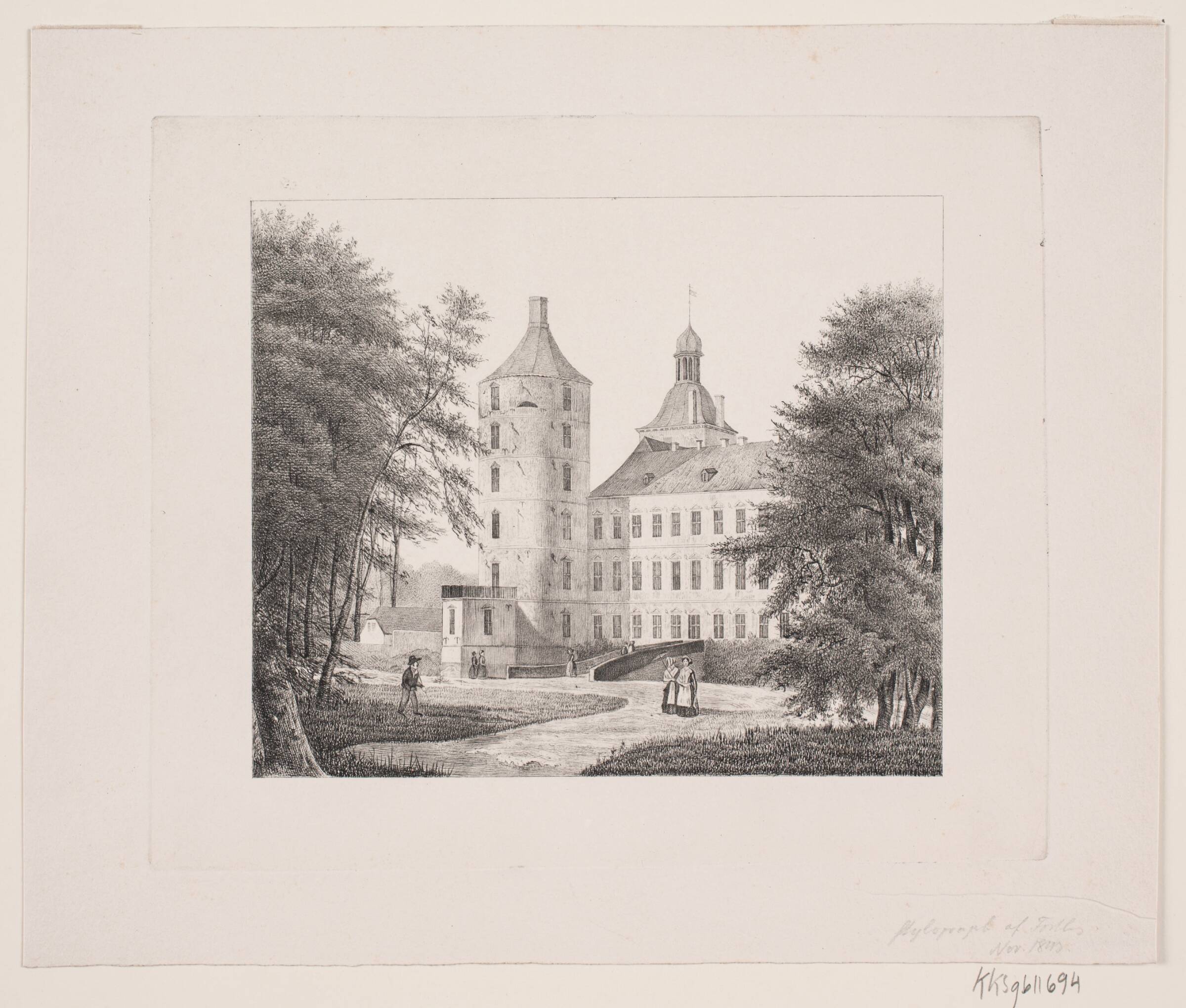 Vallø set fra Haven, Edvard Fortling, 1843