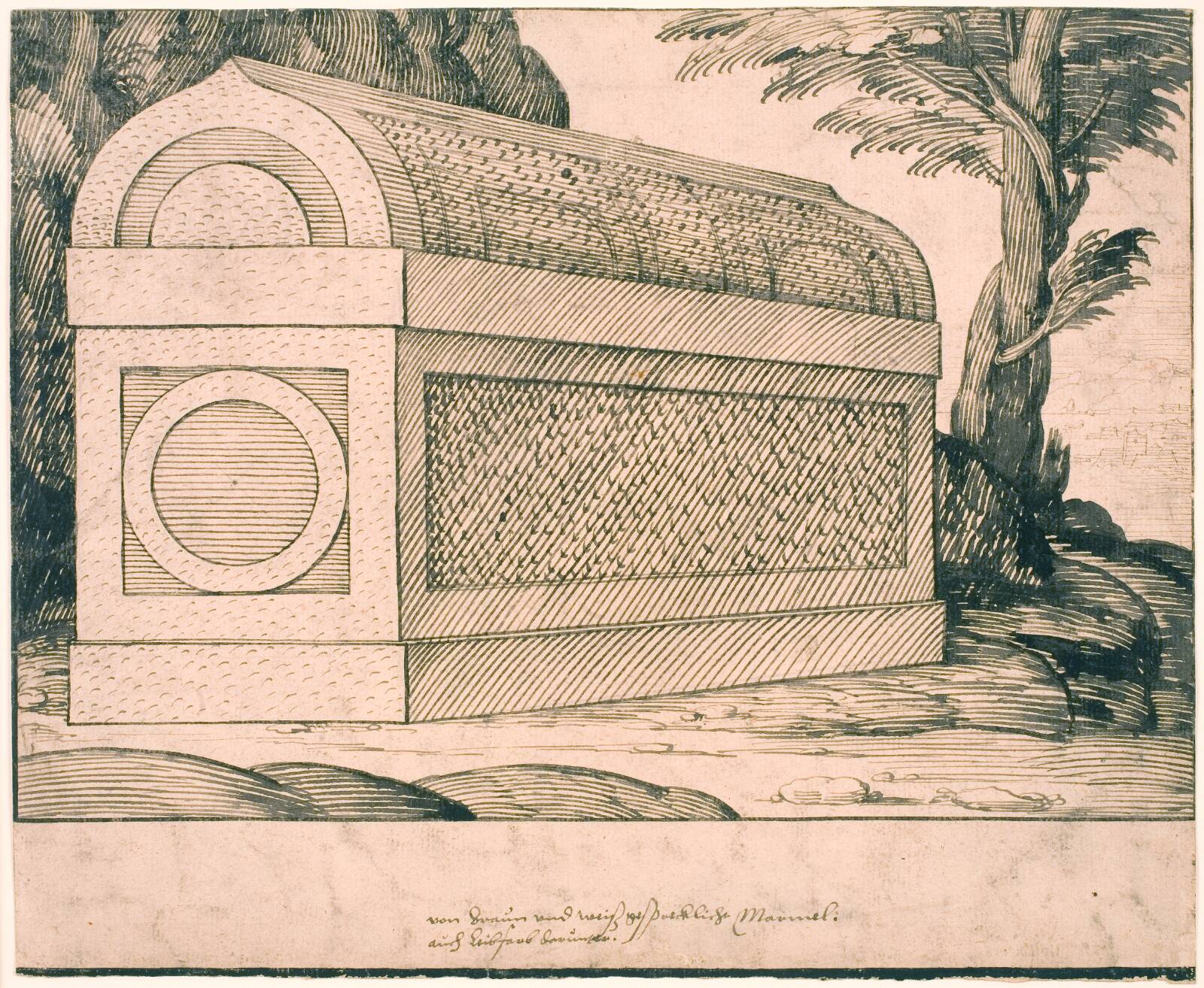 En sarkofag, Melchior Lorck, 1560-1564