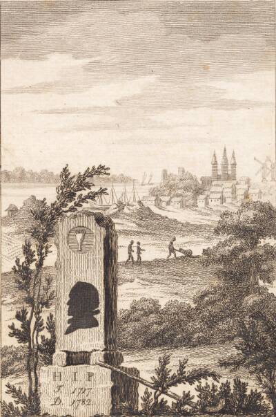 Mindestøtte for Hans Jakob Paludan. Titelblad til "Beskrivelse over Staden Kalundborg"