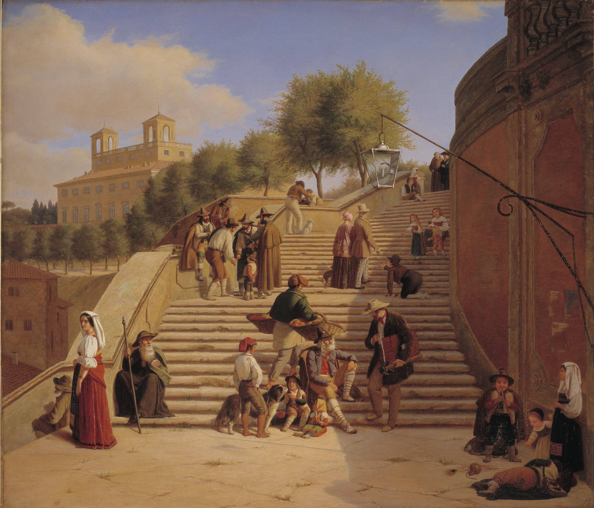 Det øverste parti af Den spanske Trappe i Rom, Julius Friedlænder, 1847
