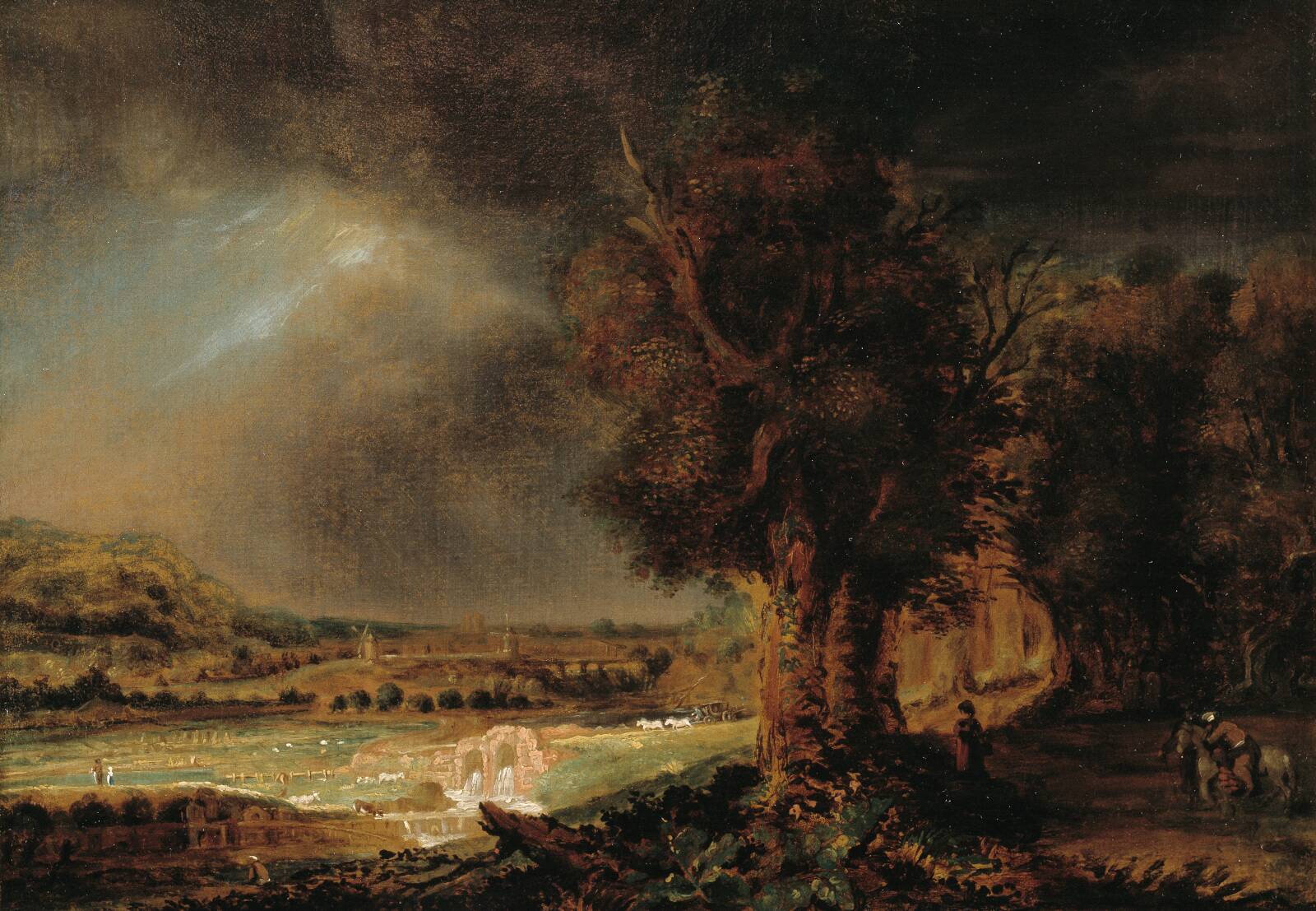 Landscape with the Good Samaritan, by Rembrandts skole, 1700-1799
