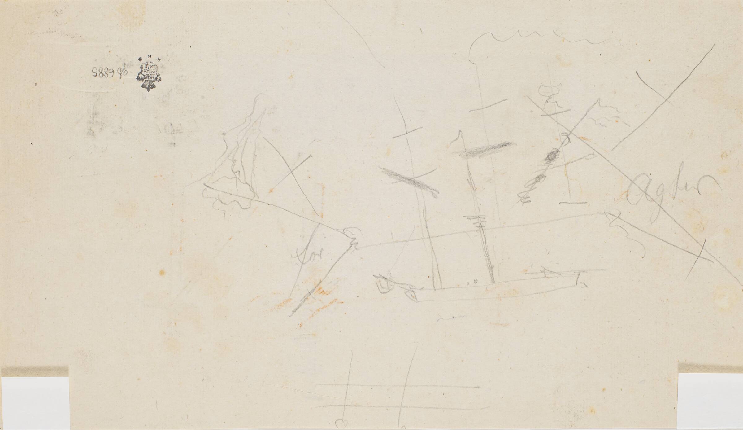 Blyantsrids af skib med påskrift: For og Agter, C.A. Lorentzen, 1746-1828