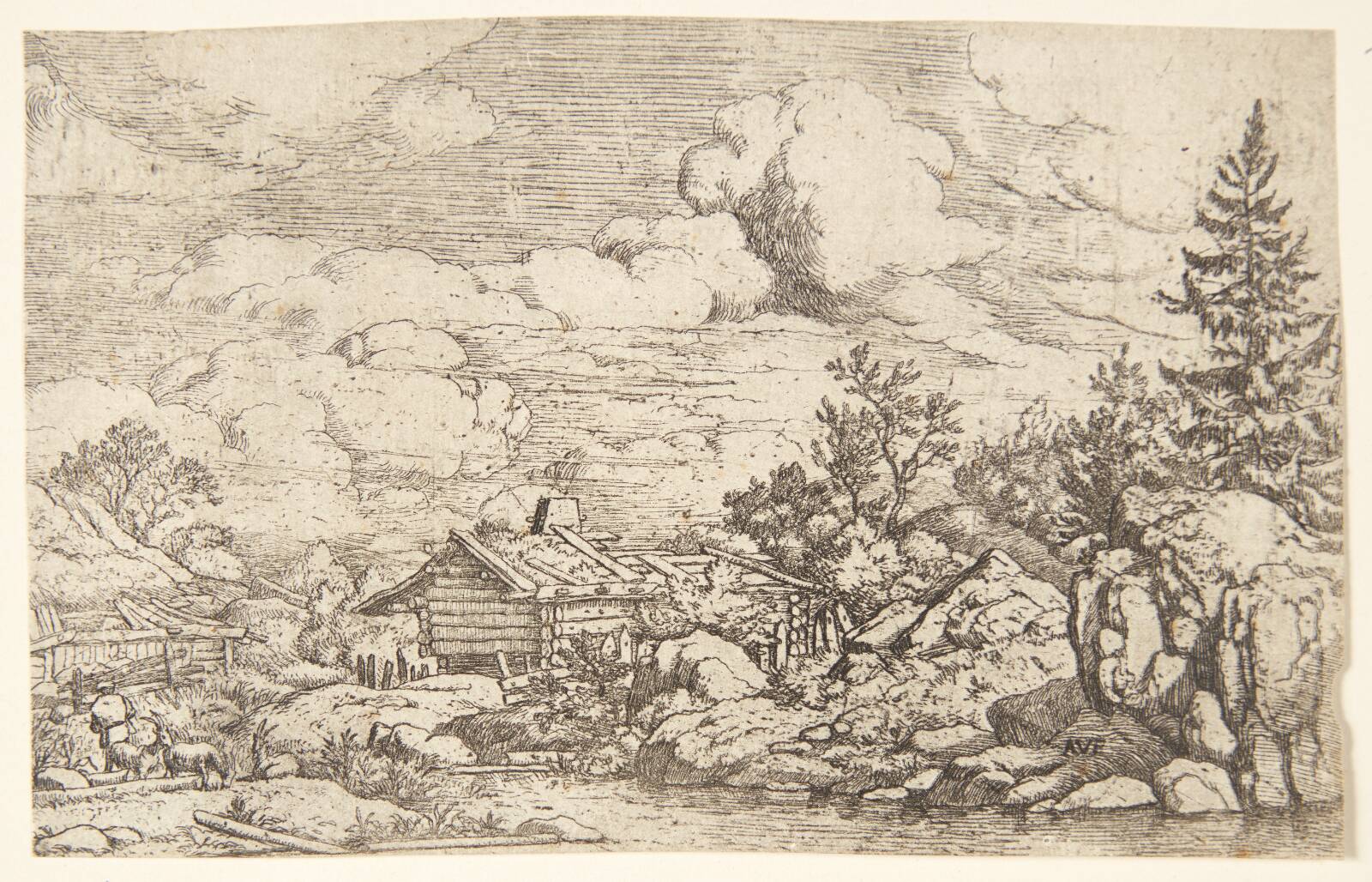 Geder ved en flod, Allaert van Everdingen, 1621-1675