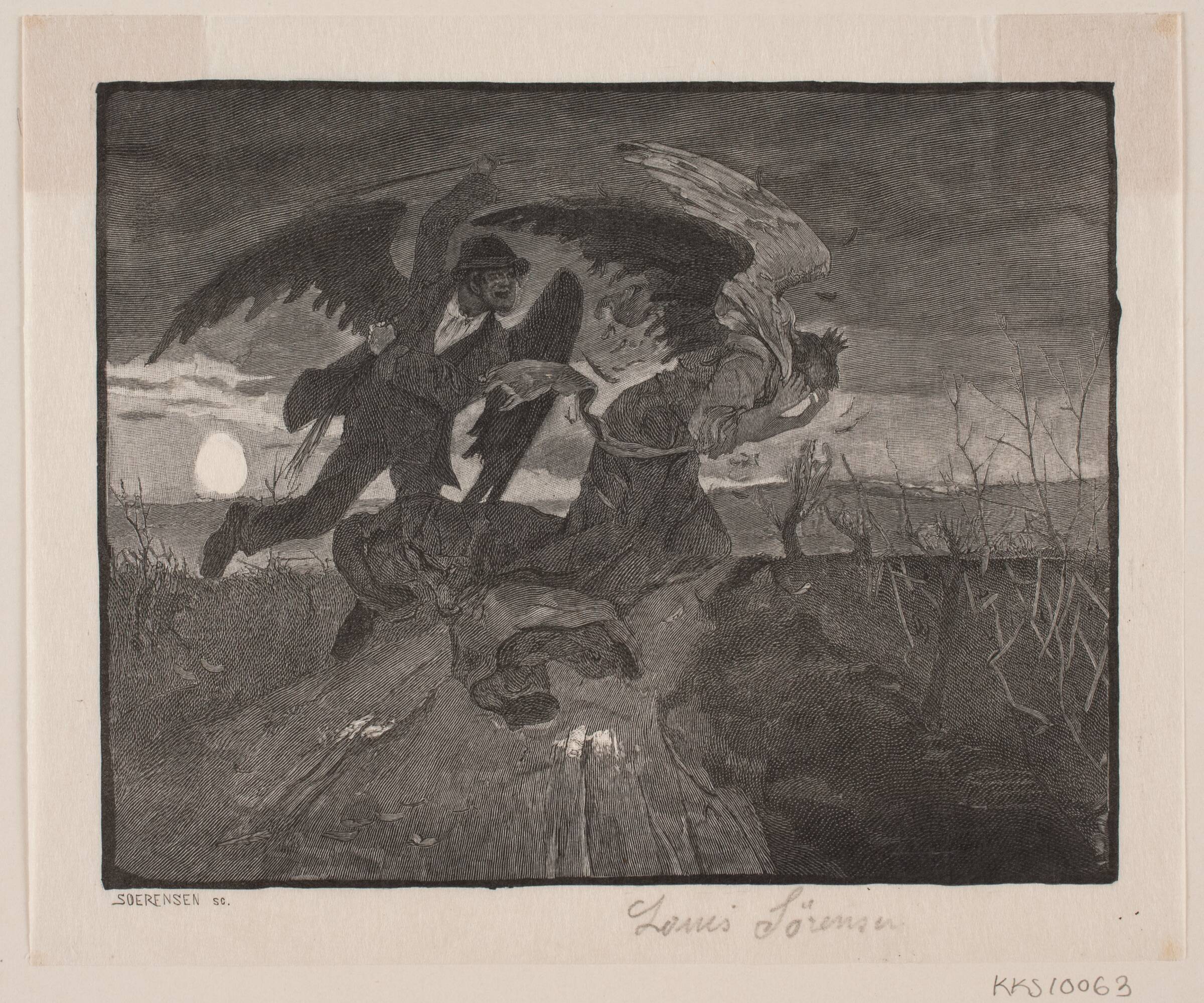 Illustration til H. C. Andersen: "Rejsekammeraten", Louis Sørensen, 1853-1902