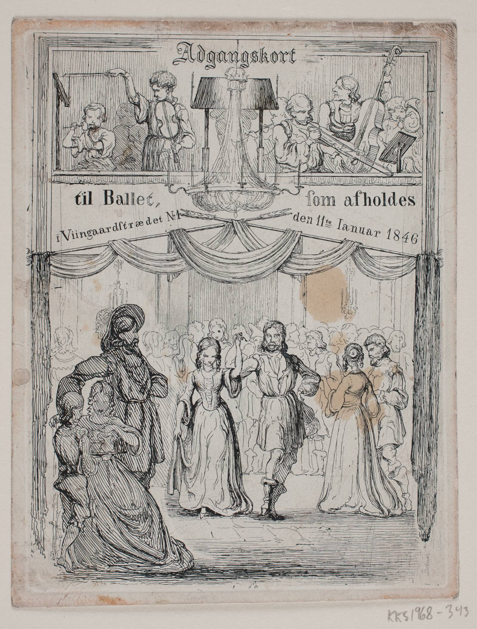 Adgangskort til et bal i 1846, Bodlin, 1846