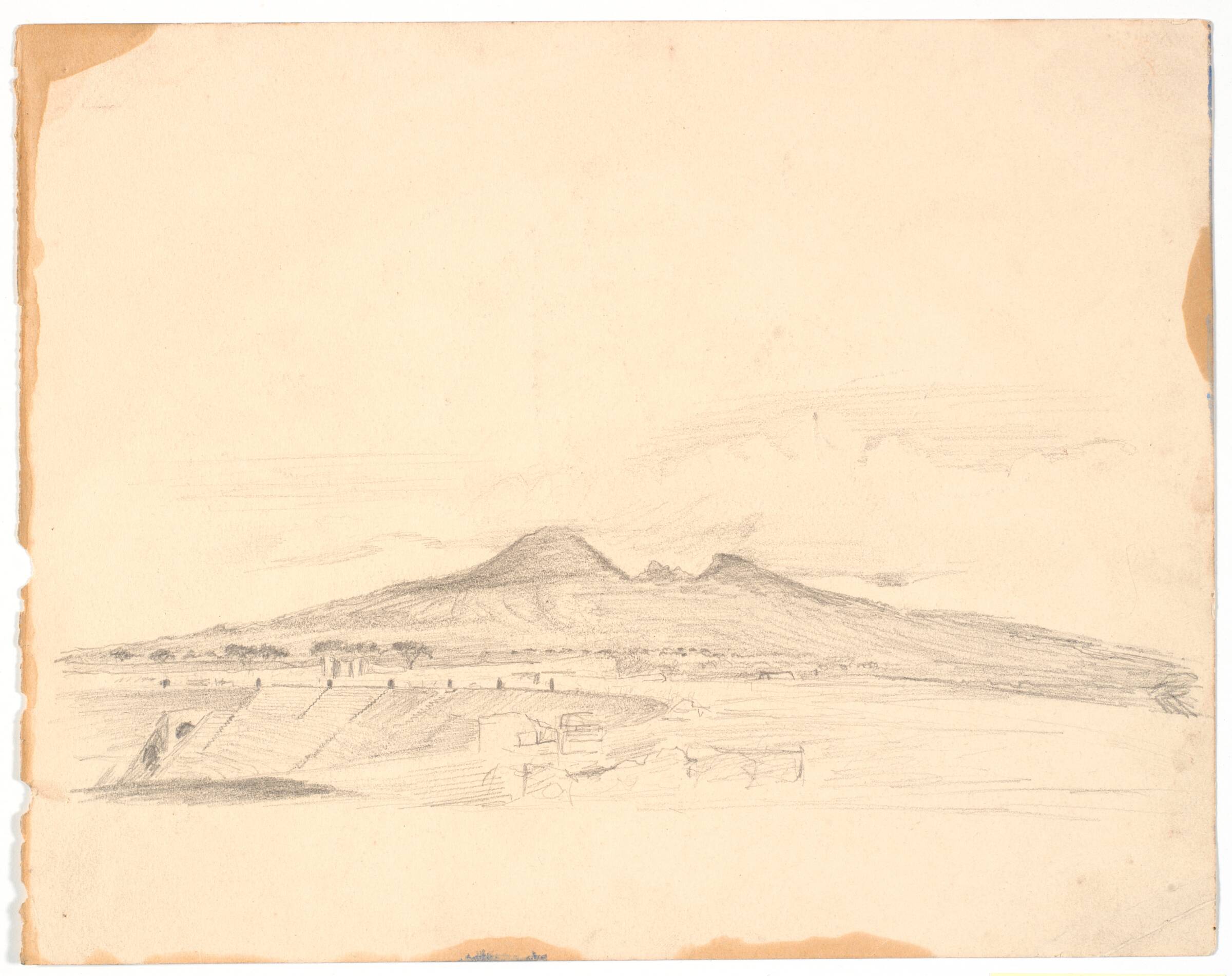Udsigt mod Vesuv. T.v. i forgrunden Amfiteatret i Pompeji, L.A. Ring, 1893-1895