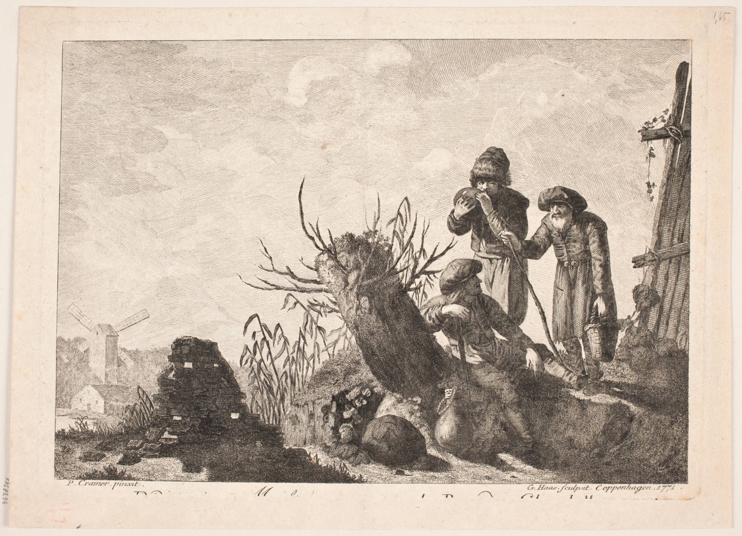 Tre bønder i et landskab, Georg Haas, 1771
