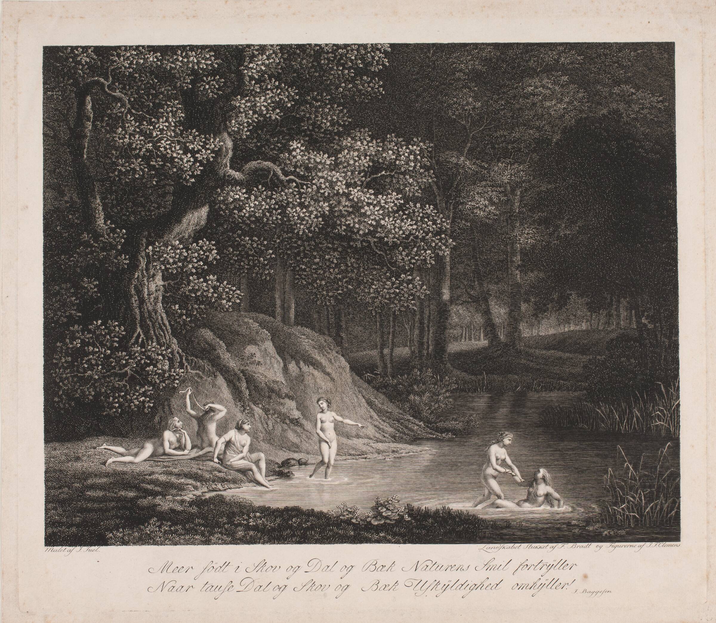Skovsø med badende kvinder, Bradt, F.L., 1782-1786
