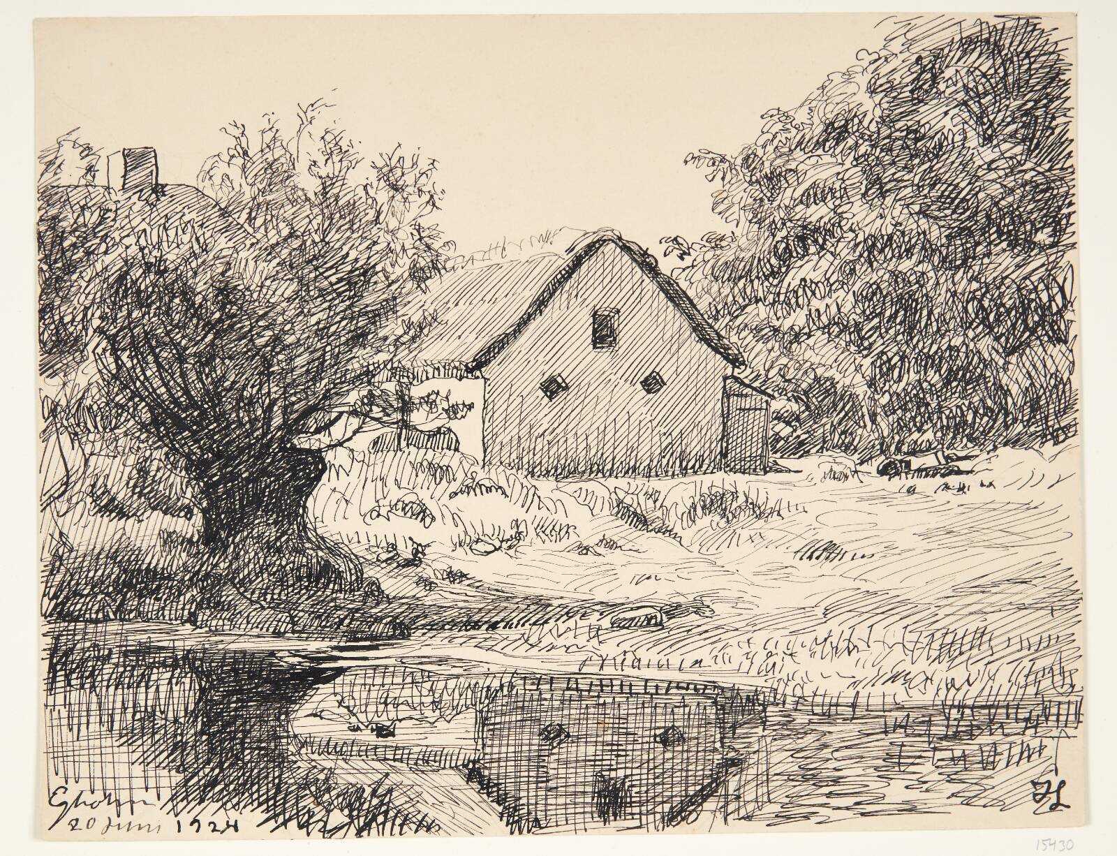 Gårdmotiv. Egholm, Johannes Larsen, 1924