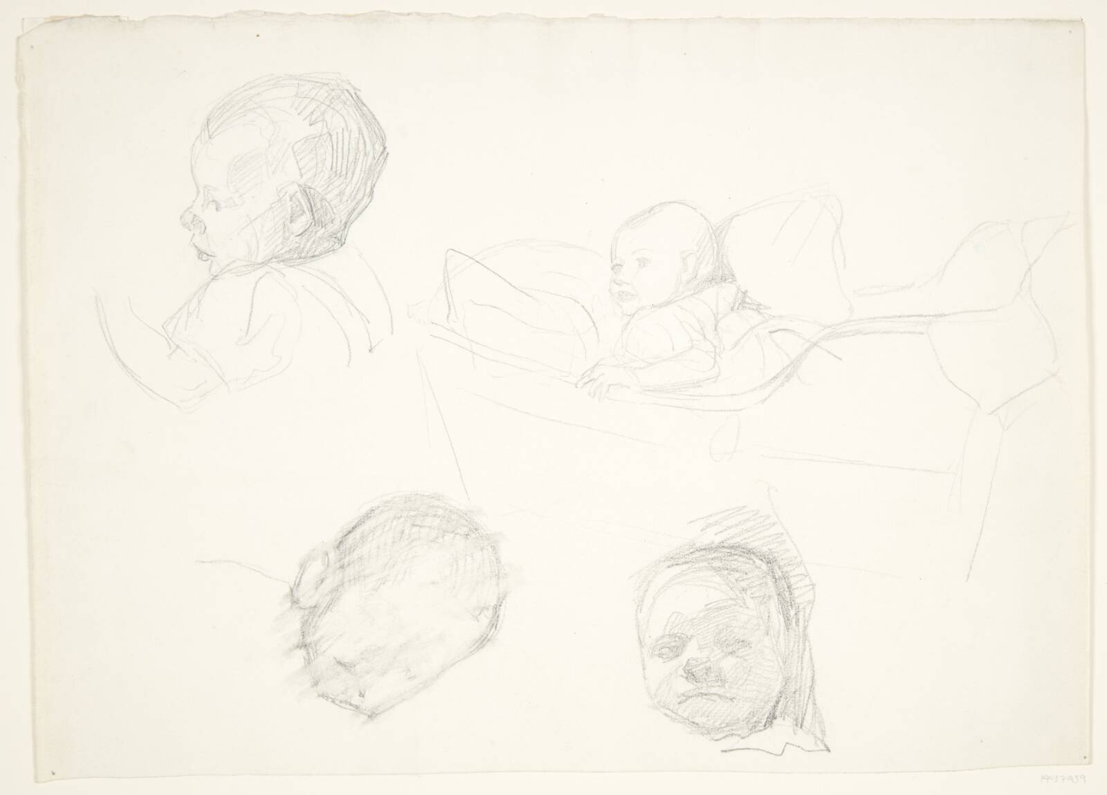 Fire studier af et barn, det ene i en vugge, Peter Hansen, 1904-1908