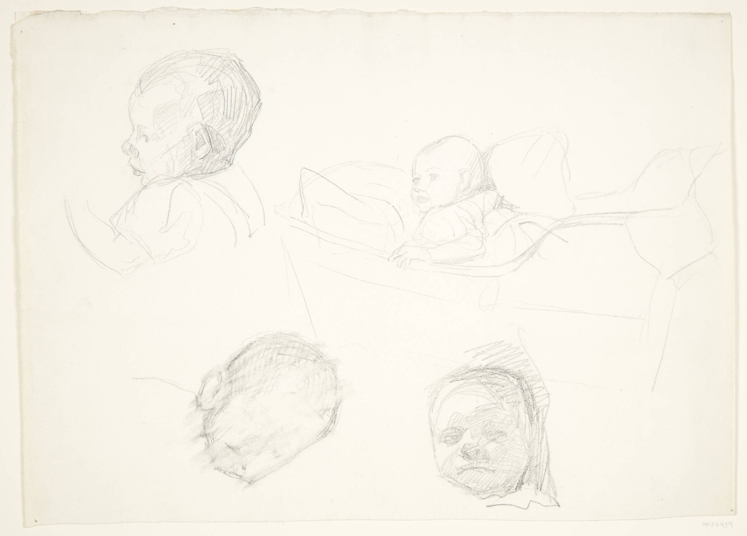 Fire studier af et barn, det ene i en vugge, Peter Hansen, 1904-1908