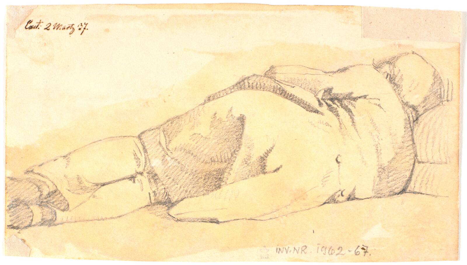 Sovende mand, set fra ryggen, Johan Thomas Lundbye, 1837