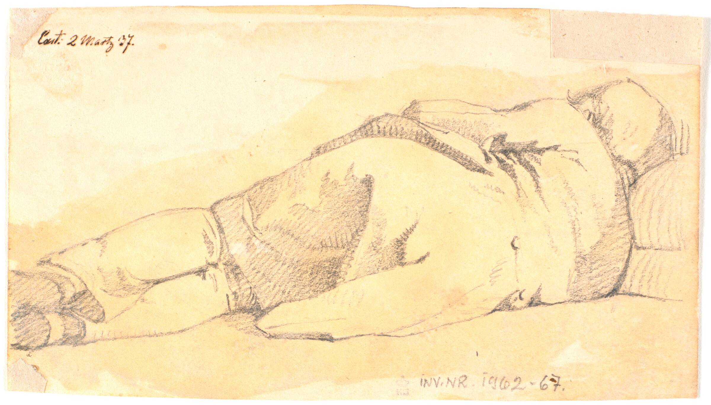Sovende mand, set fra ryggen, Johan Thomas Lundbye, 1837