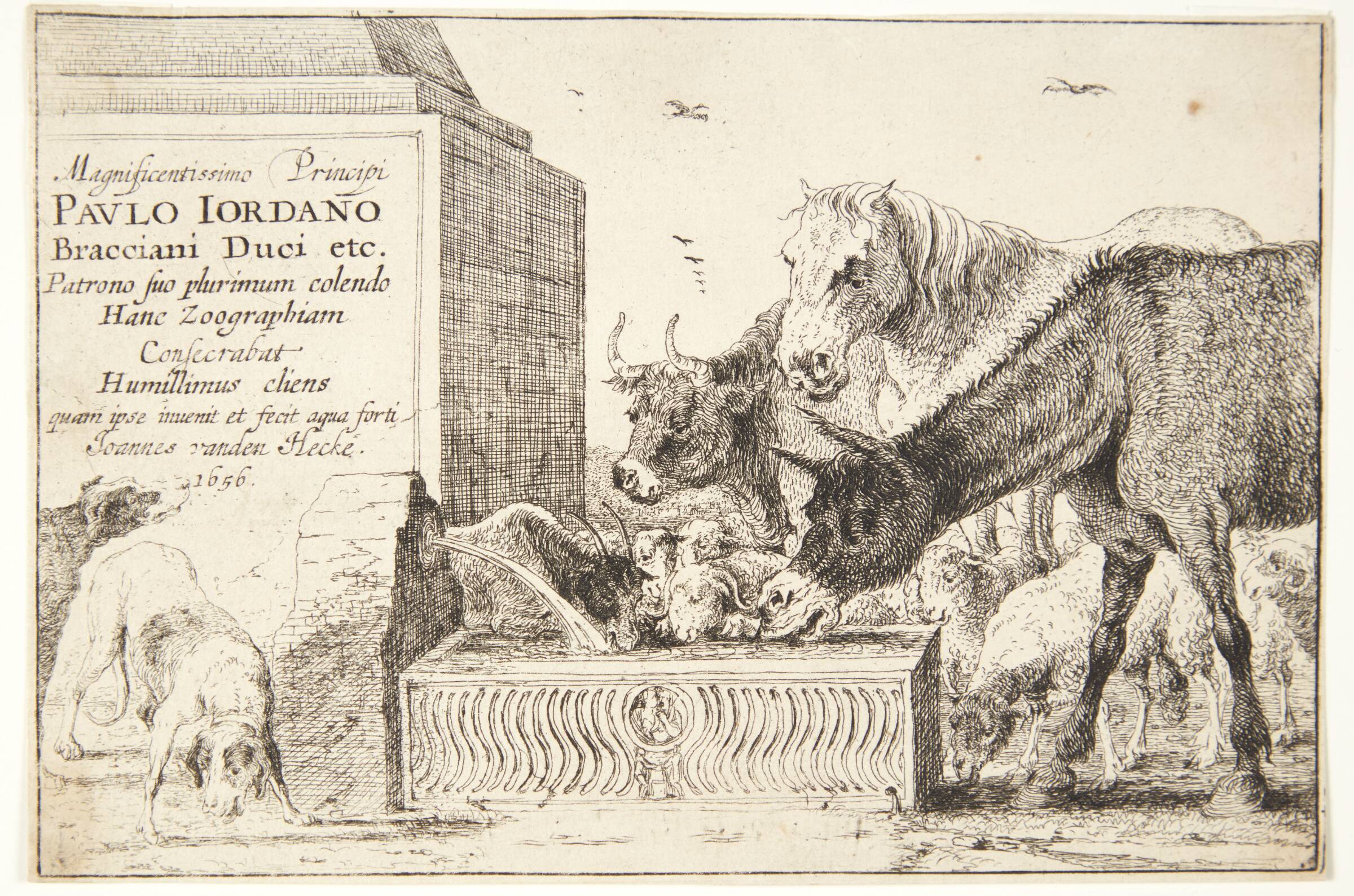Titelblad til "Forskellige dyr", Jan van den Hecke I, 1656