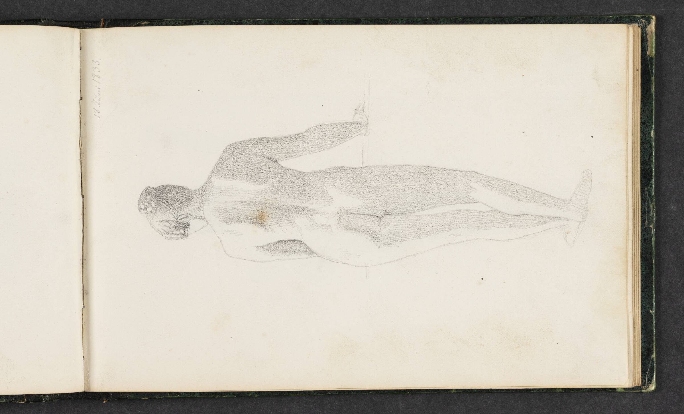 Stående, nøgen, kvindelig model set bagfra, Erling Eckersberg, 1833