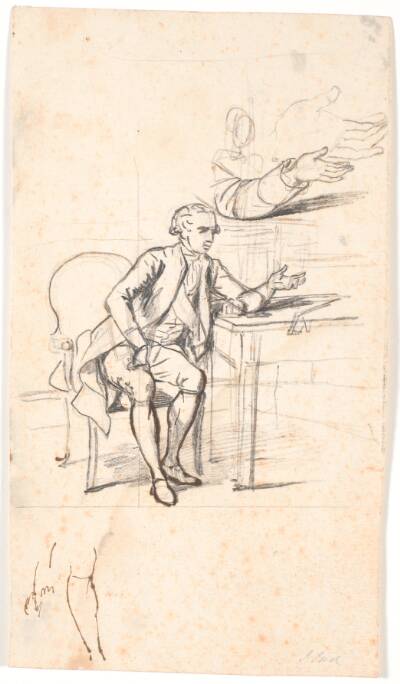 Studie til det holmskioldske familiebillede fra 1787: geheimeråd. Theodor Holmskiold sidden ved et bord