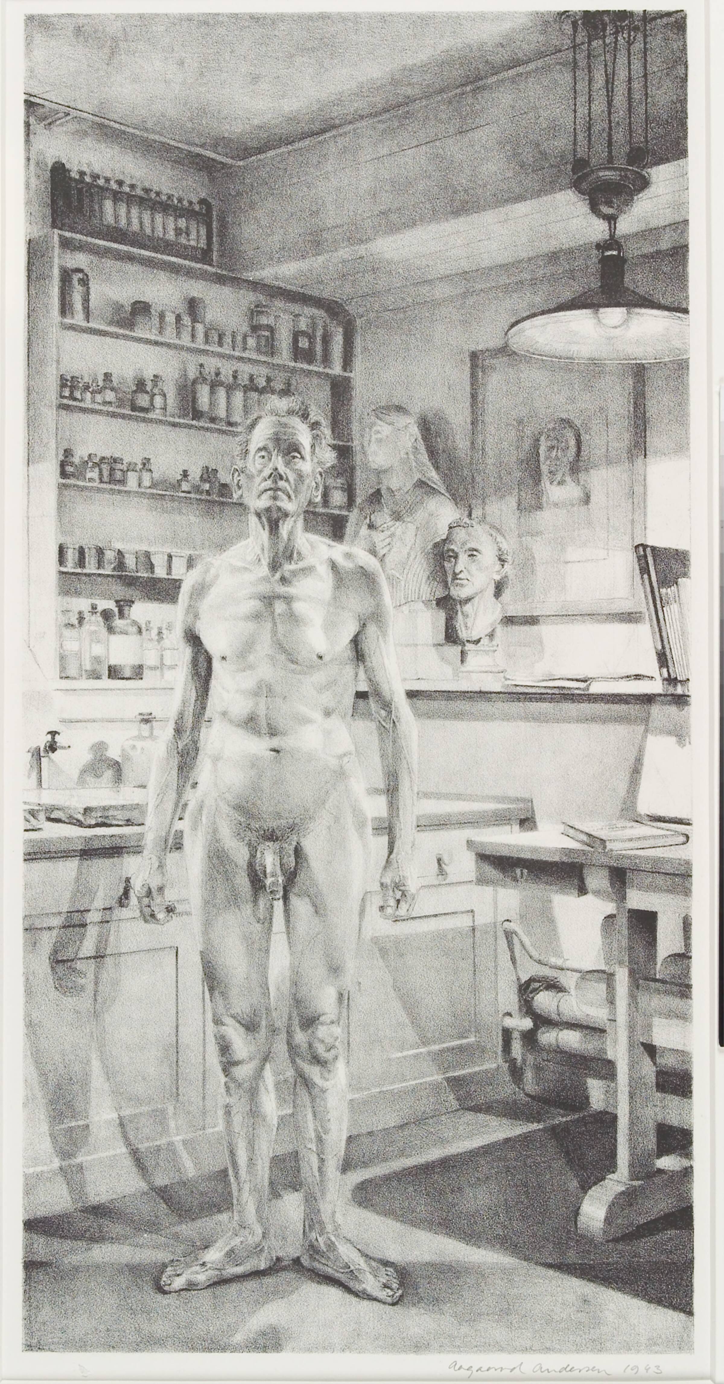 Stående mandlig model på Grafisk Skole, Kunstakademiet, Gunnar Aagaard Andersen, 1943