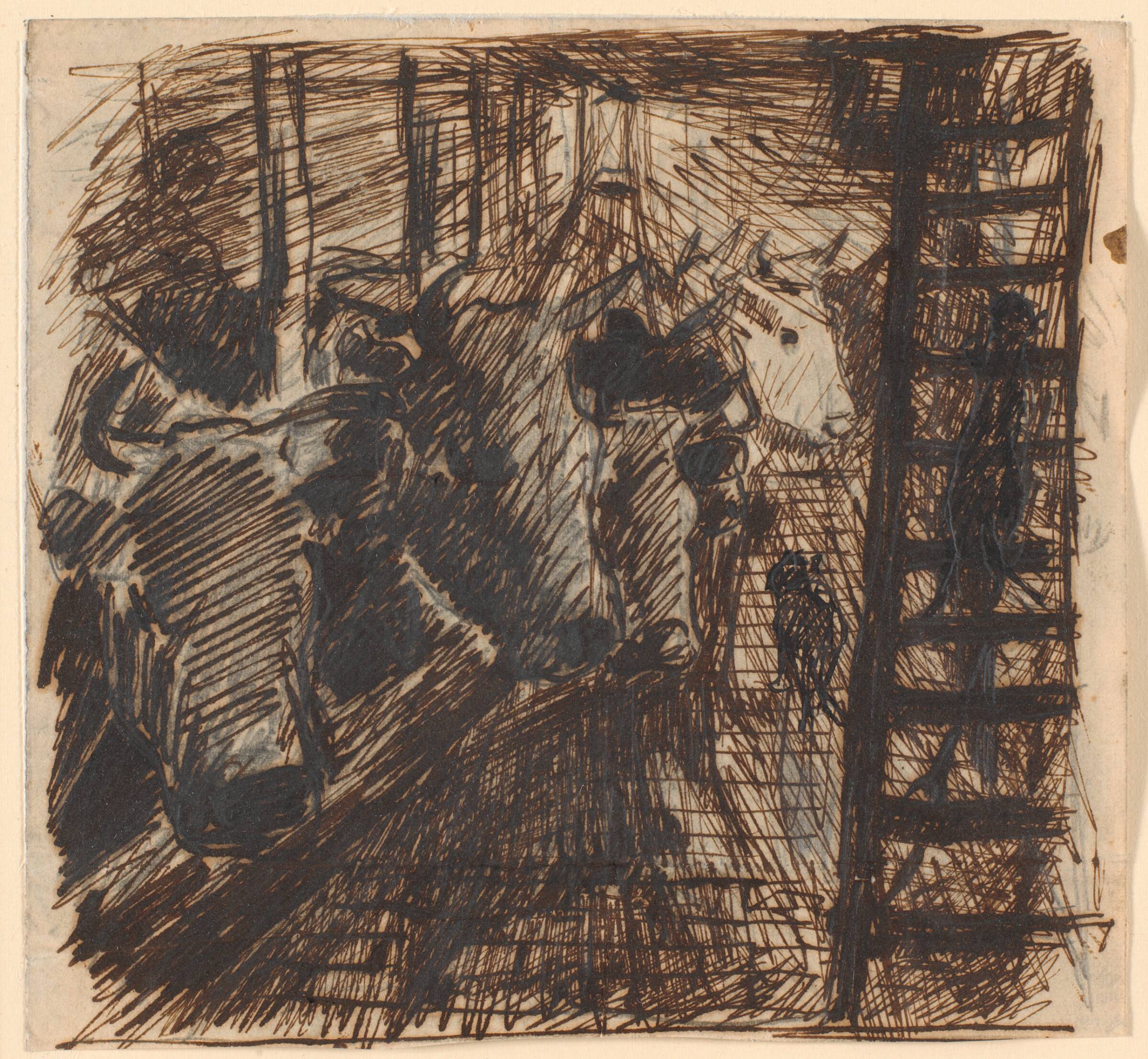 Aften i kostalden, Theodor Philipsen, 1885