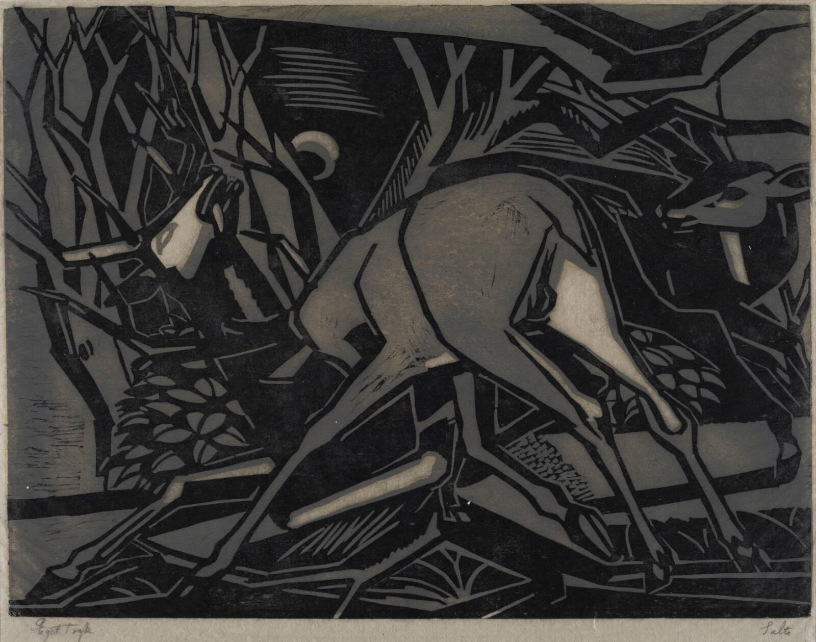 Kæmpende hjorte, Axel Salto, 1941