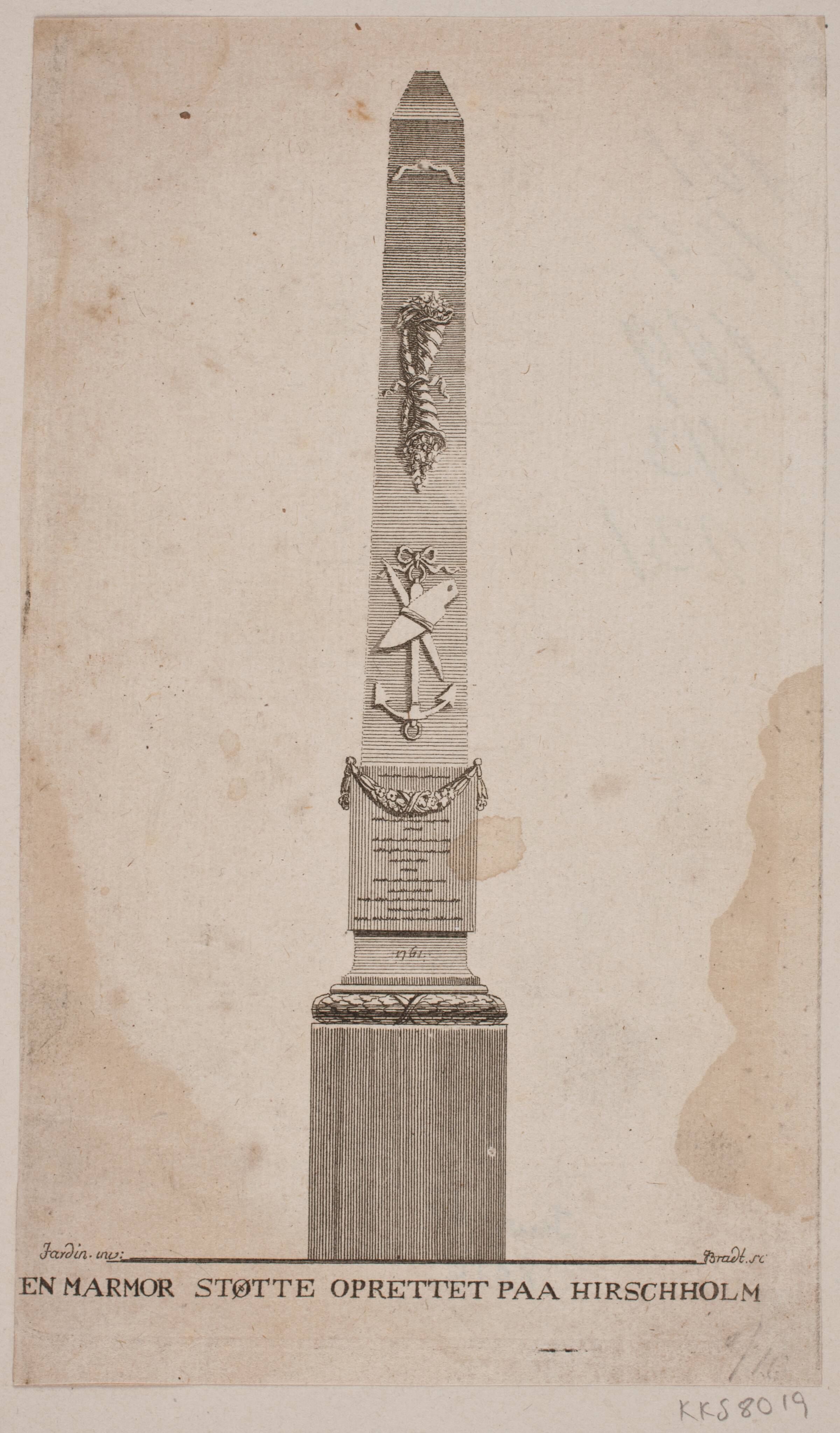 En Marmorstøtte oprettet på Hirschholm, J.G. Bradt, 1741-1770